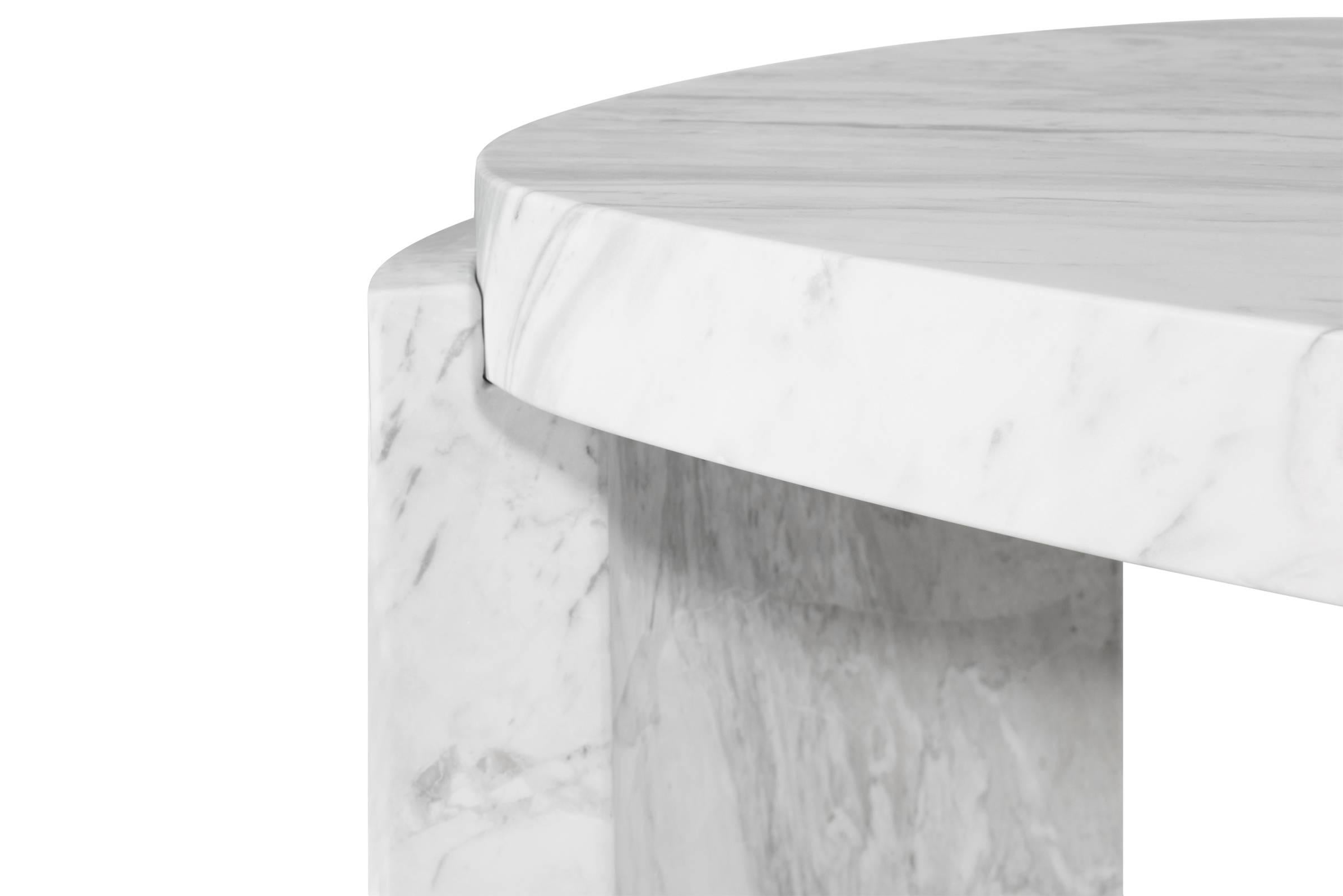 Hand-Carved Ankara Coffee Table in White Carrara Marble For Sale