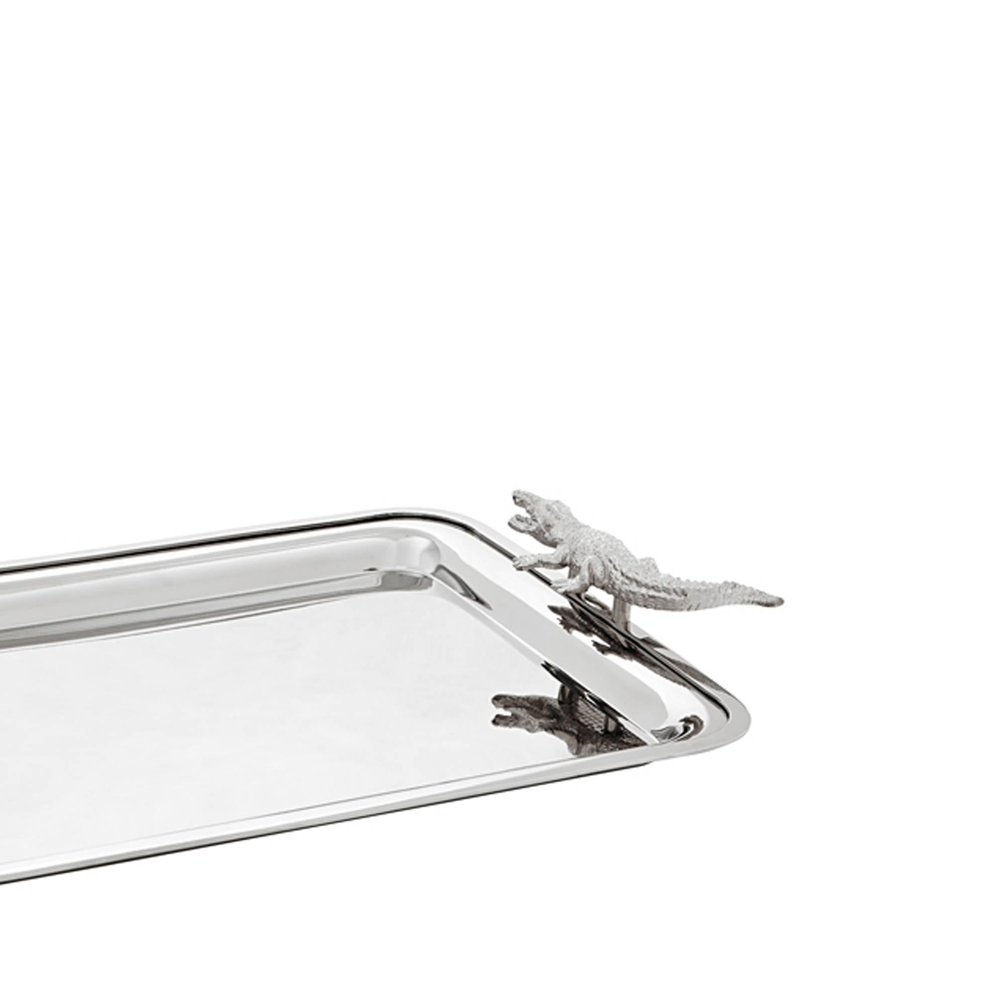 Indian Cayman Tray in Polished Stainless Steel and Nickel