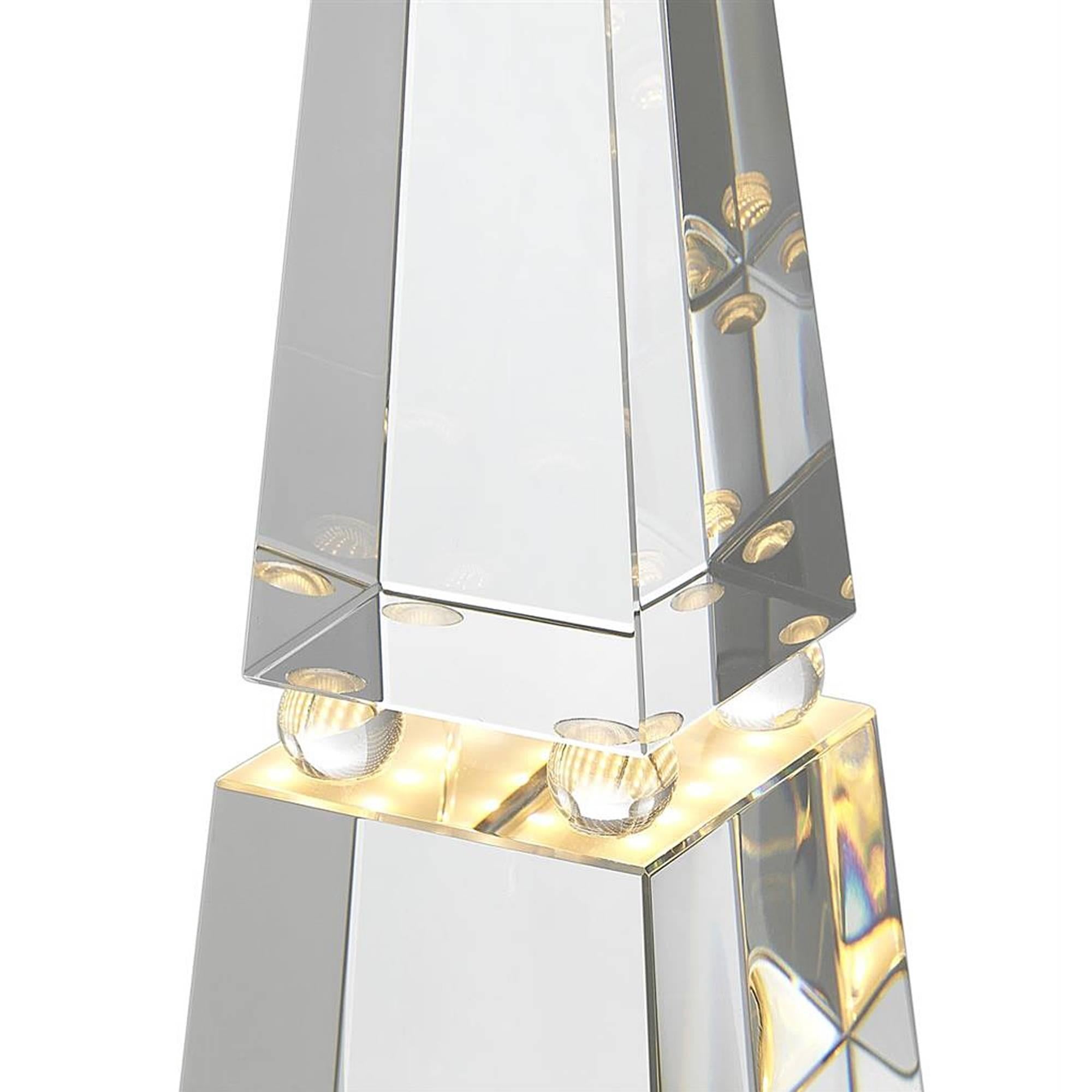 Obelisc Table Lamp in Crystal Glass on Nickel Base with Led Light In Excellent Condition In Paris, FR
