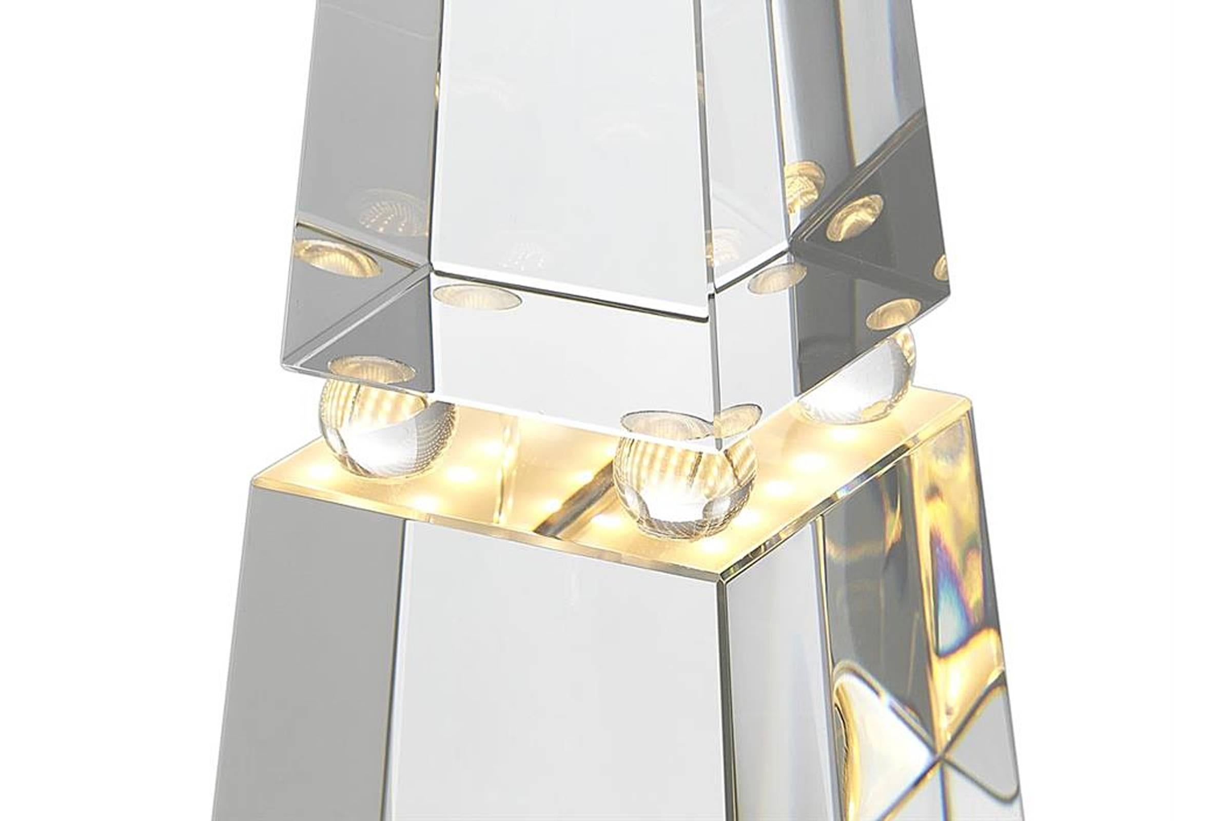 Polished Obelisc Table Lamp in Crystal Glass on Nickel Base with Led Light