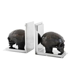 Skulls Bookend Set of Two in Nickel Finish and Antique Brass