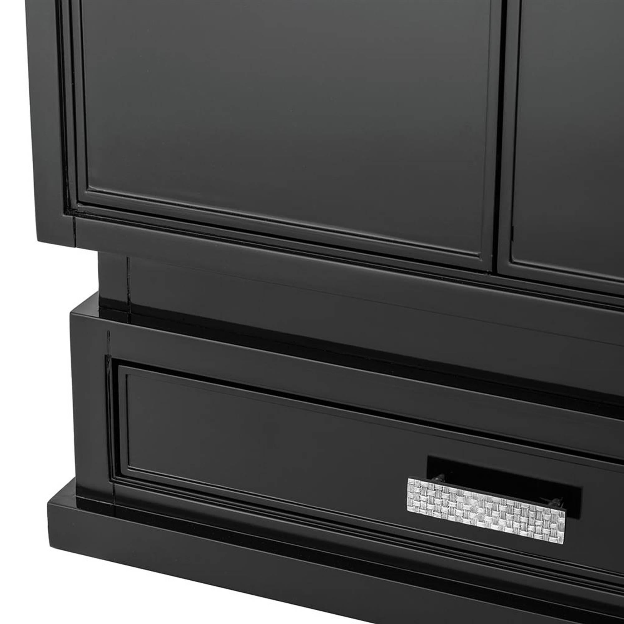 Contemporary Tokyo Black Cabinet or Wardrobe in Birchwood and Nickel Finishes