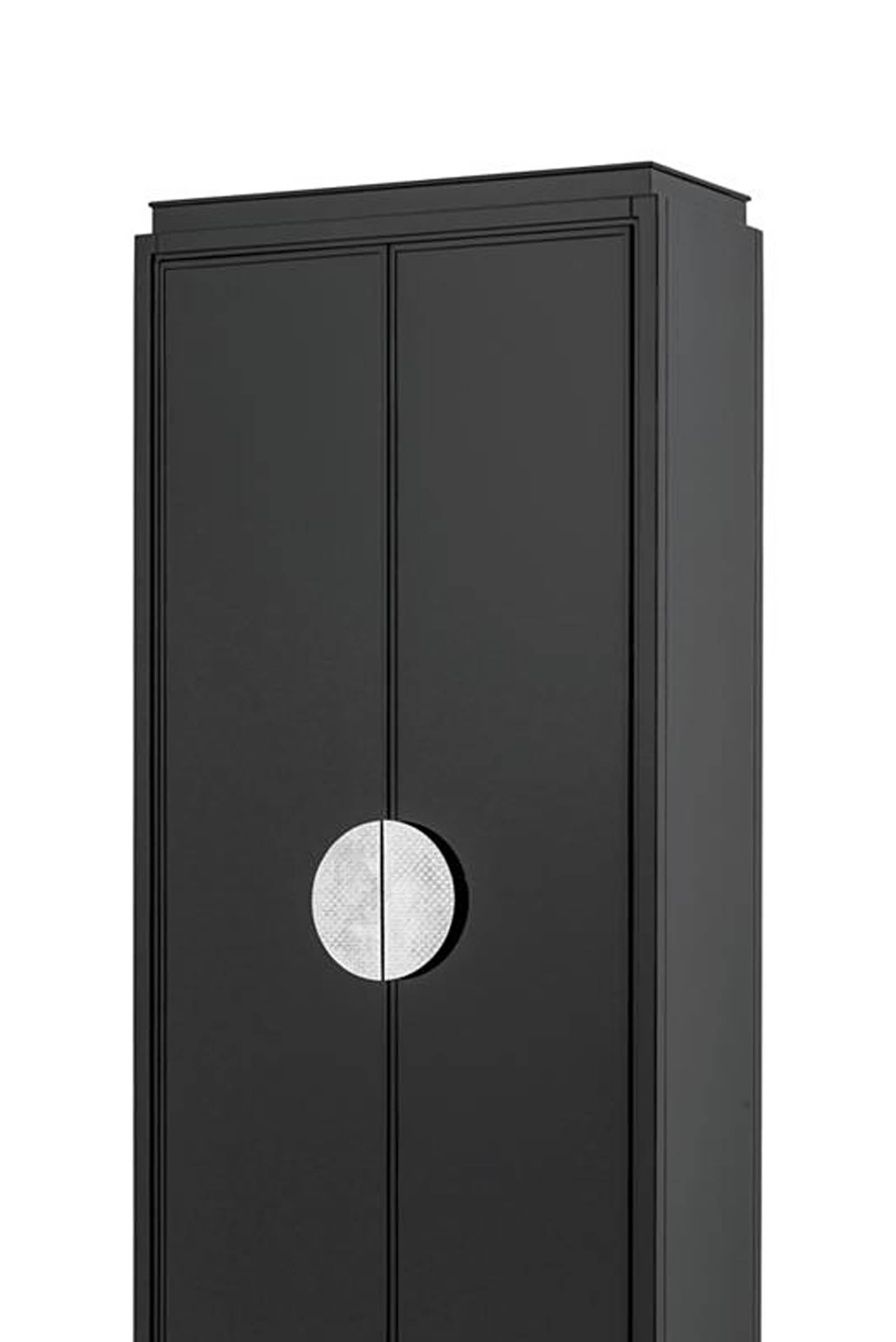 Chinese Tokyo Black Cabinet or Wardrobe in Birchwood and Nickel Finishes