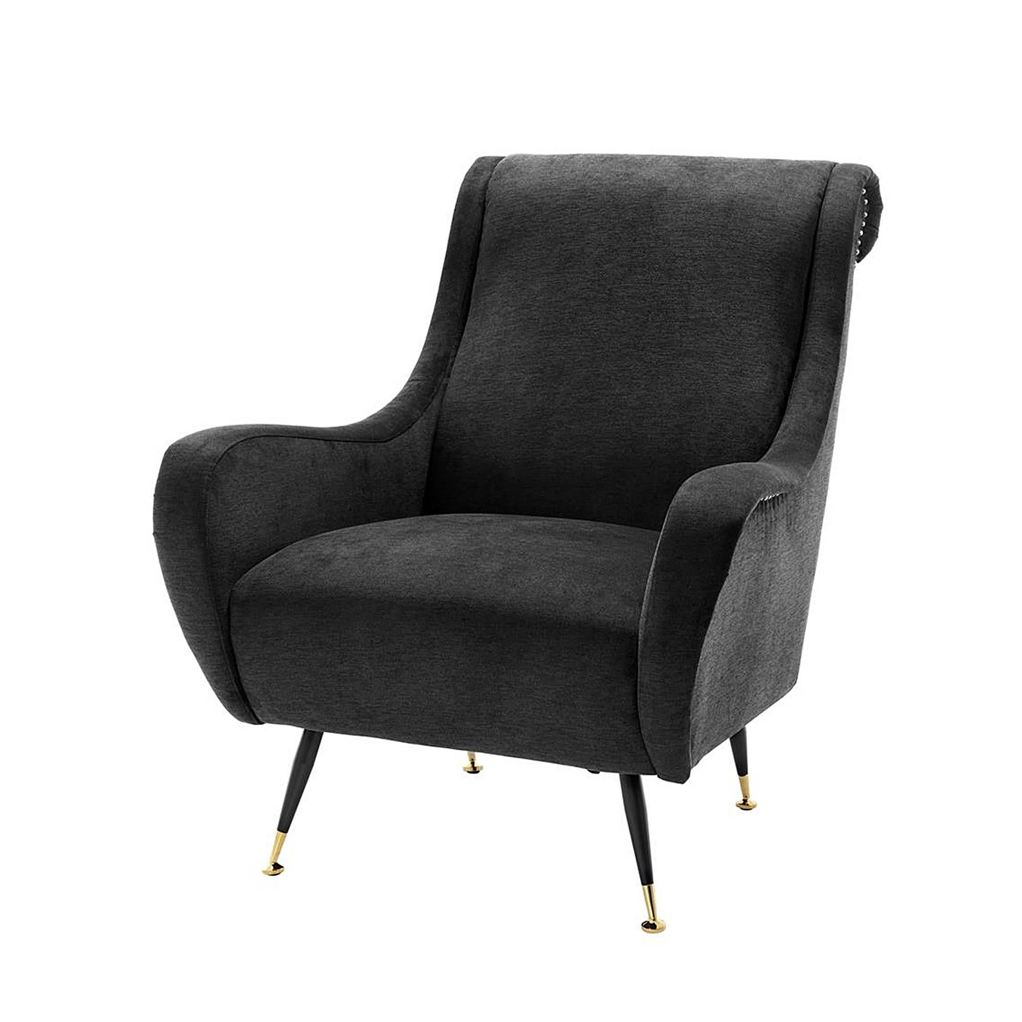 Chinese Santiago Armchair in Velvet Deep Turquoise with Brass Legs