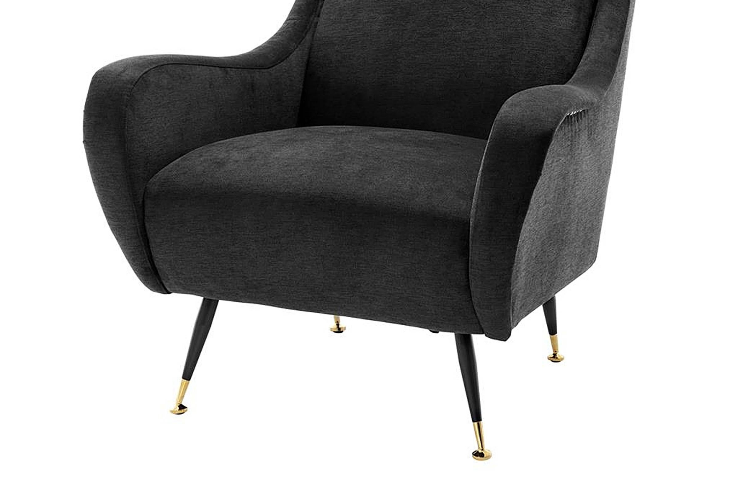 Contemporary Santiago Armchair in Velvet Deep Turquoise with Brass Legs