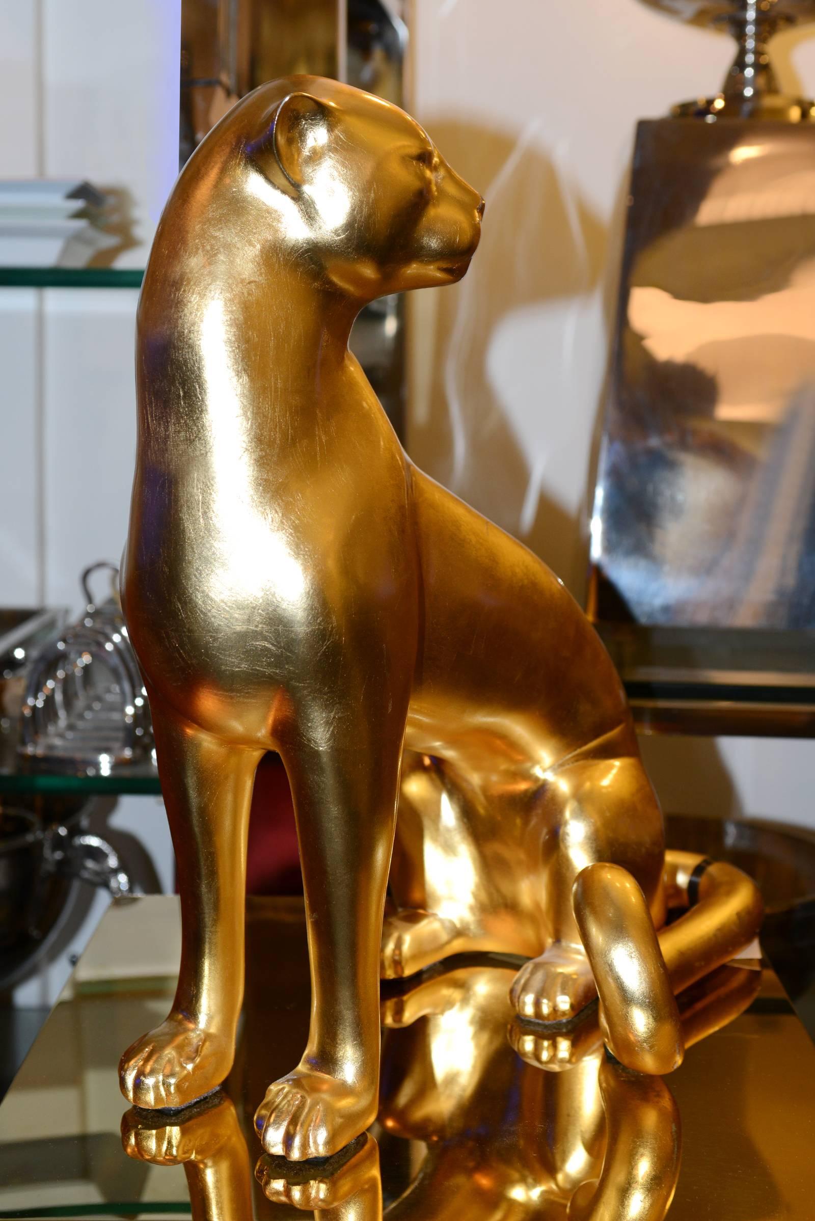 French Leopard Sculpture in Gold Finish