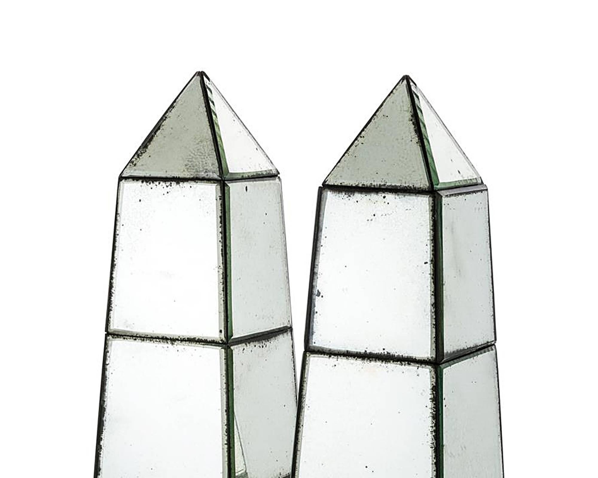 Contemporary Cairo Obelisk Set of Two in Antique Mirror Glass