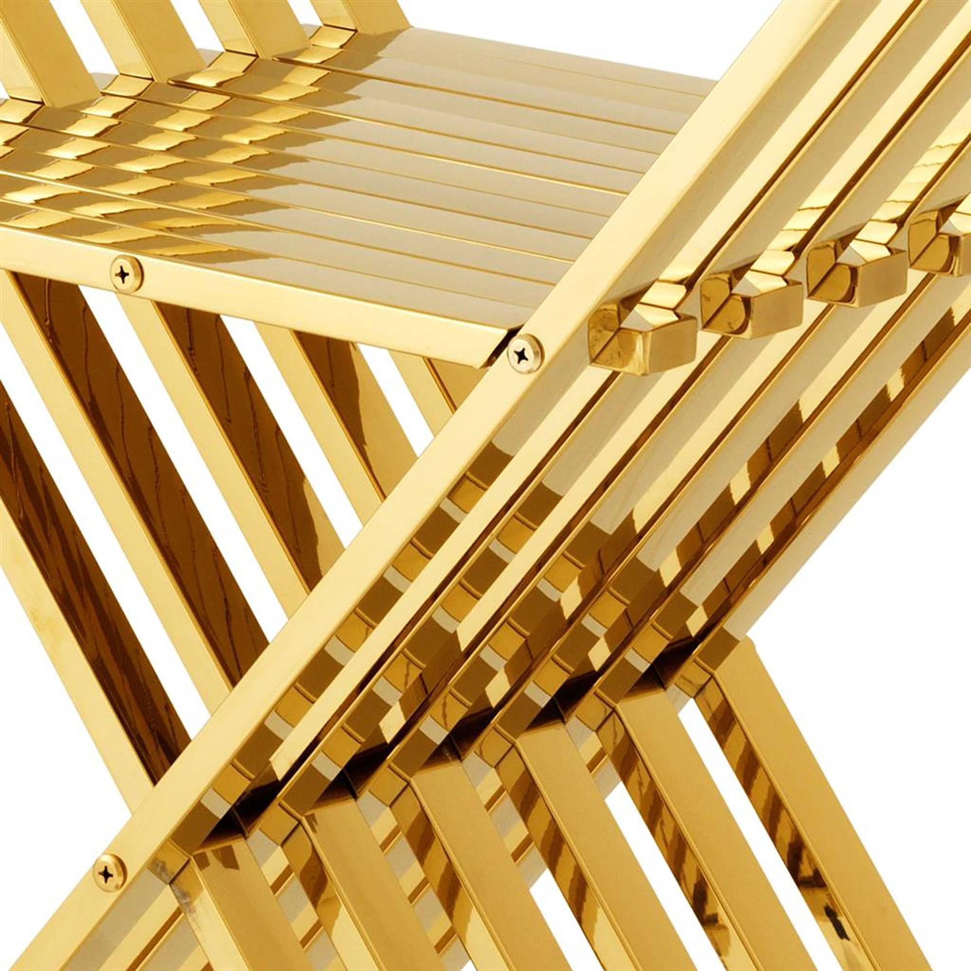 Chair foldable Cesar in gold finish stainless
steel. Available in polished stainless steel.
