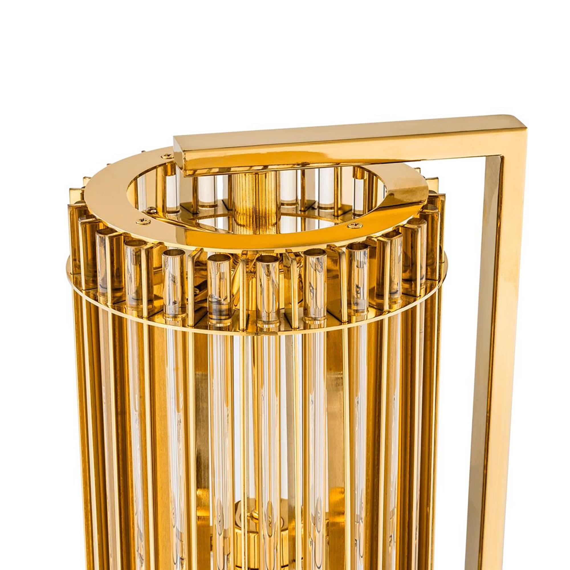 Polished Claudia Table Lamp in Nickel Gold Finish and Glass