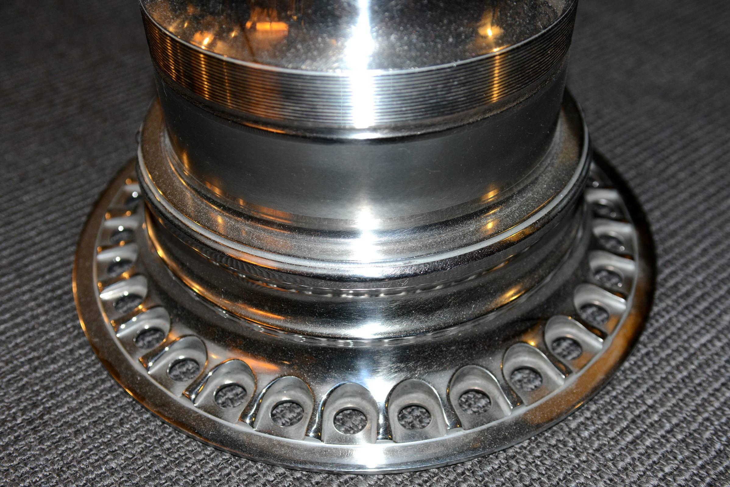 Contemporary Side Table Made with a Boeing 747 Gearing Engine in Titanium For Sale