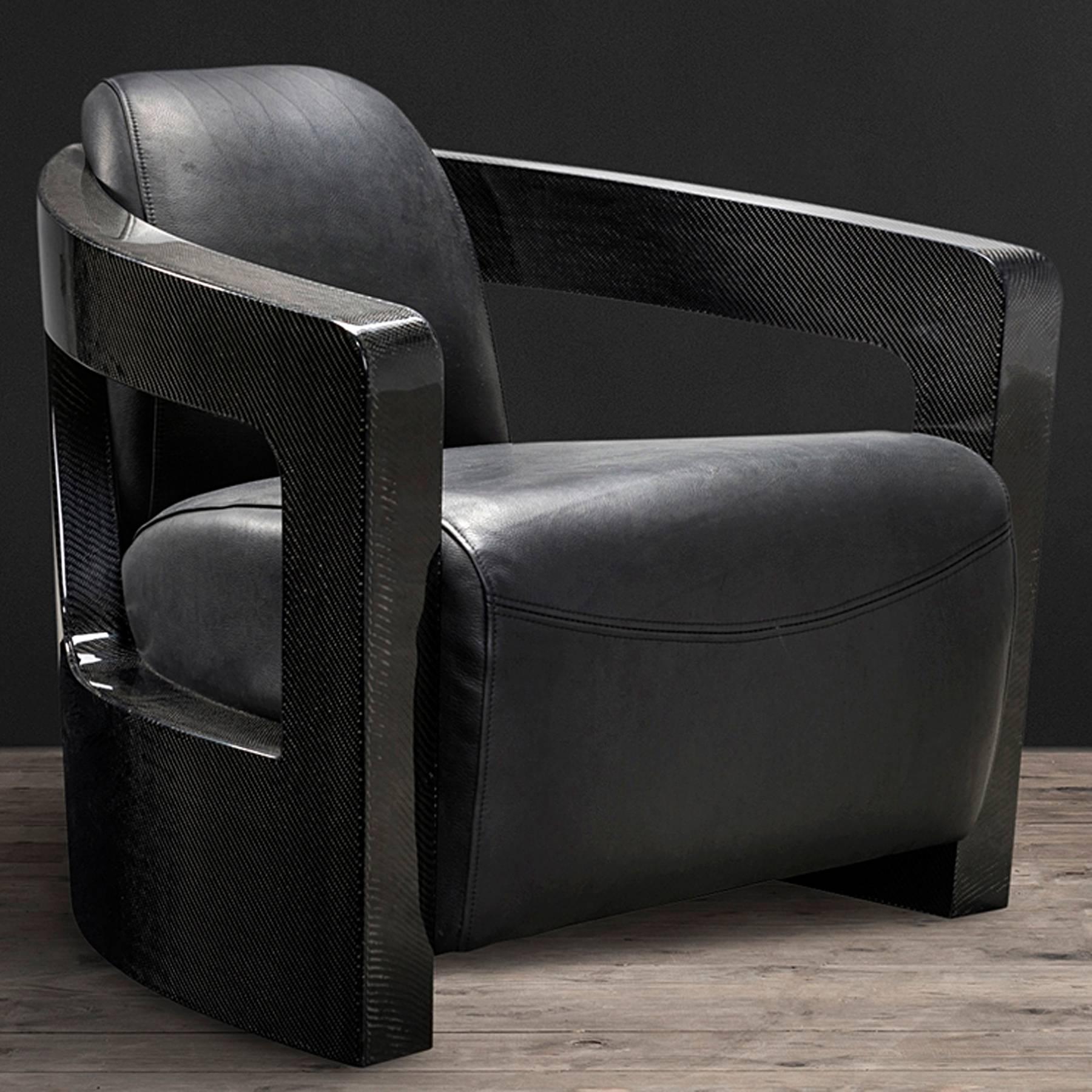 Lead Black Carbon Armchair with Black Genuine Leather For Sale