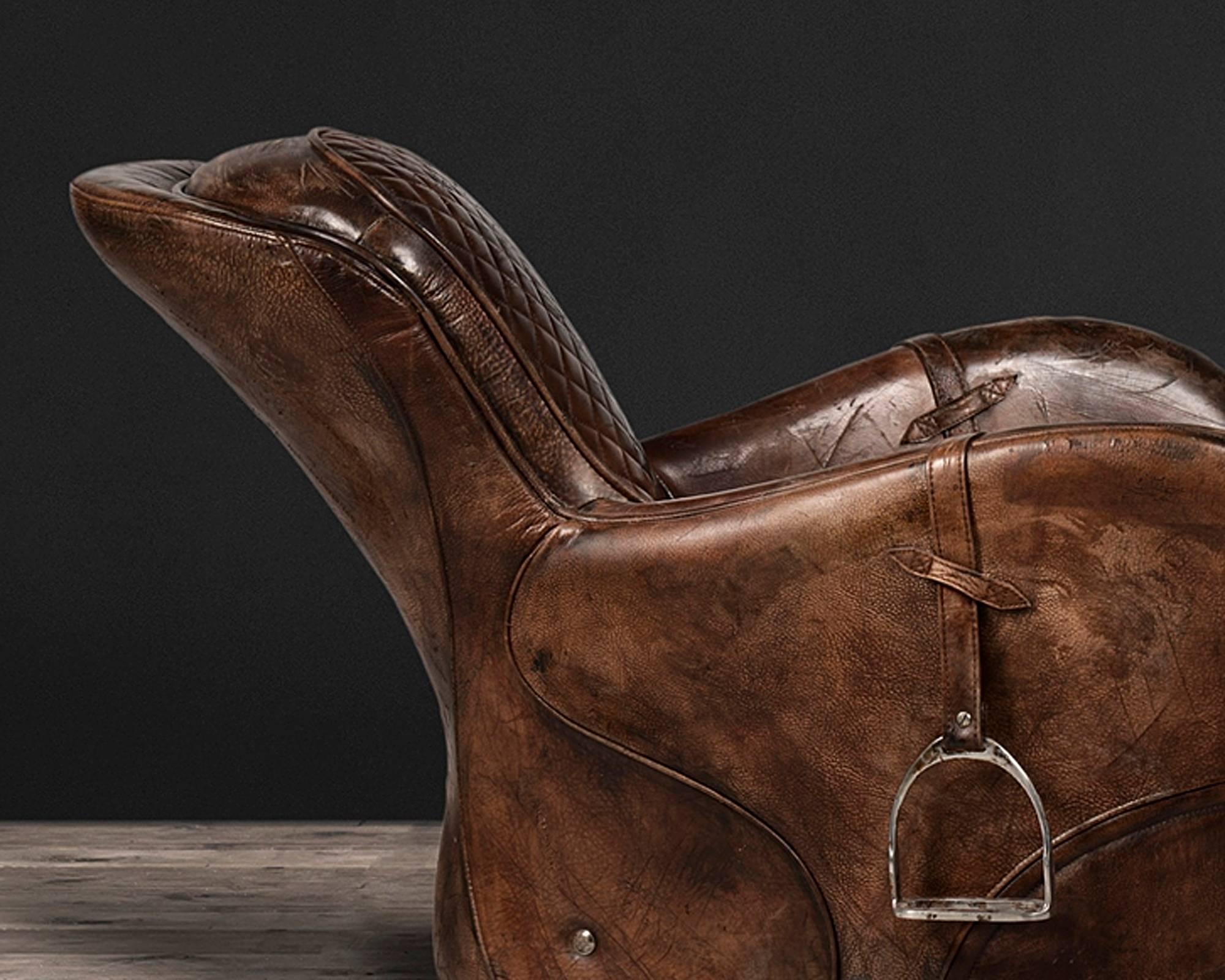 XXIe siècle et contemporain Fauteuil Saddle Old Brown en cuir véritable vintage Brown en vente