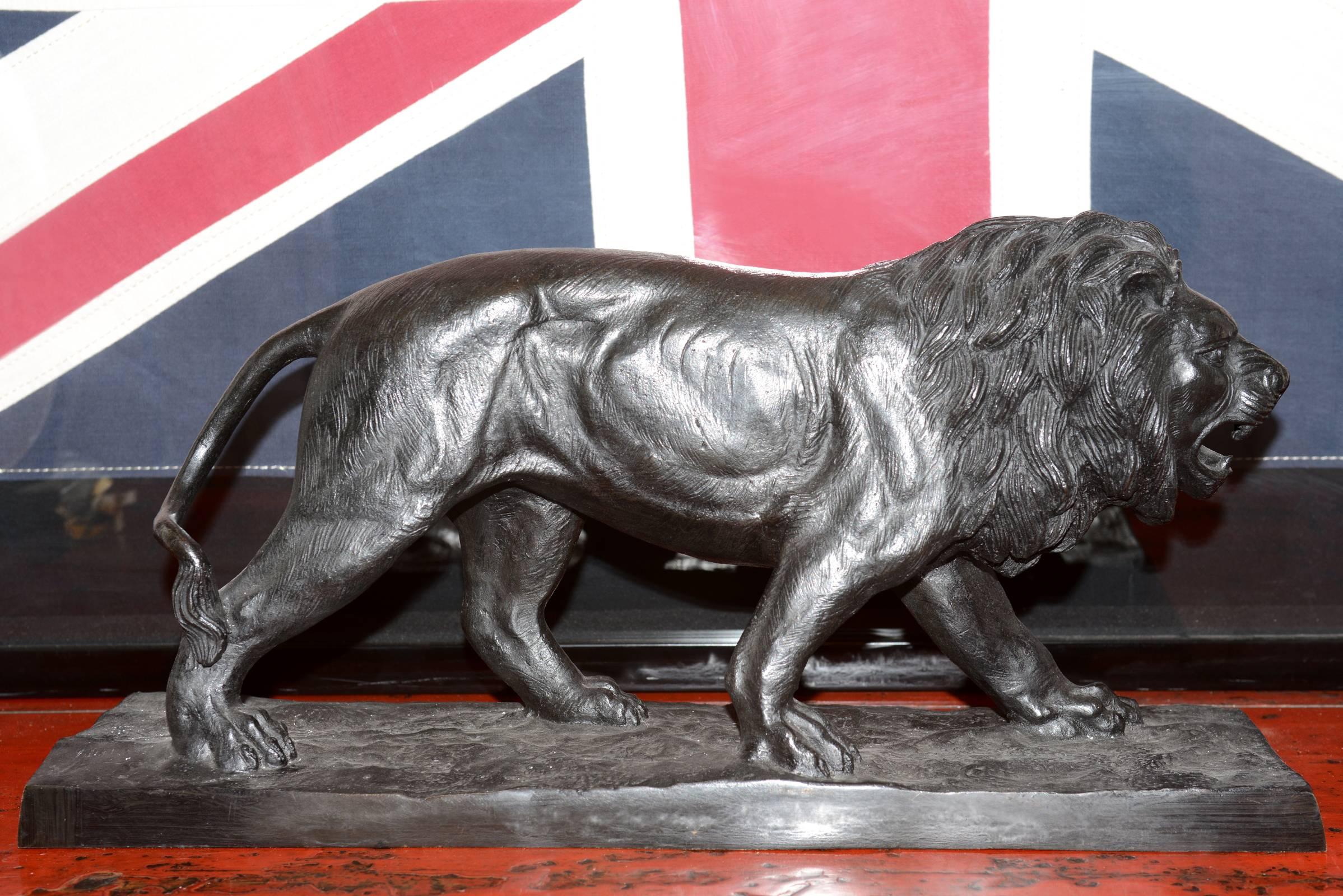 French Lion Sculpture in Bronze Black Finish