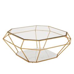 Diamond Coffee Table in Gold Finish with White Marble