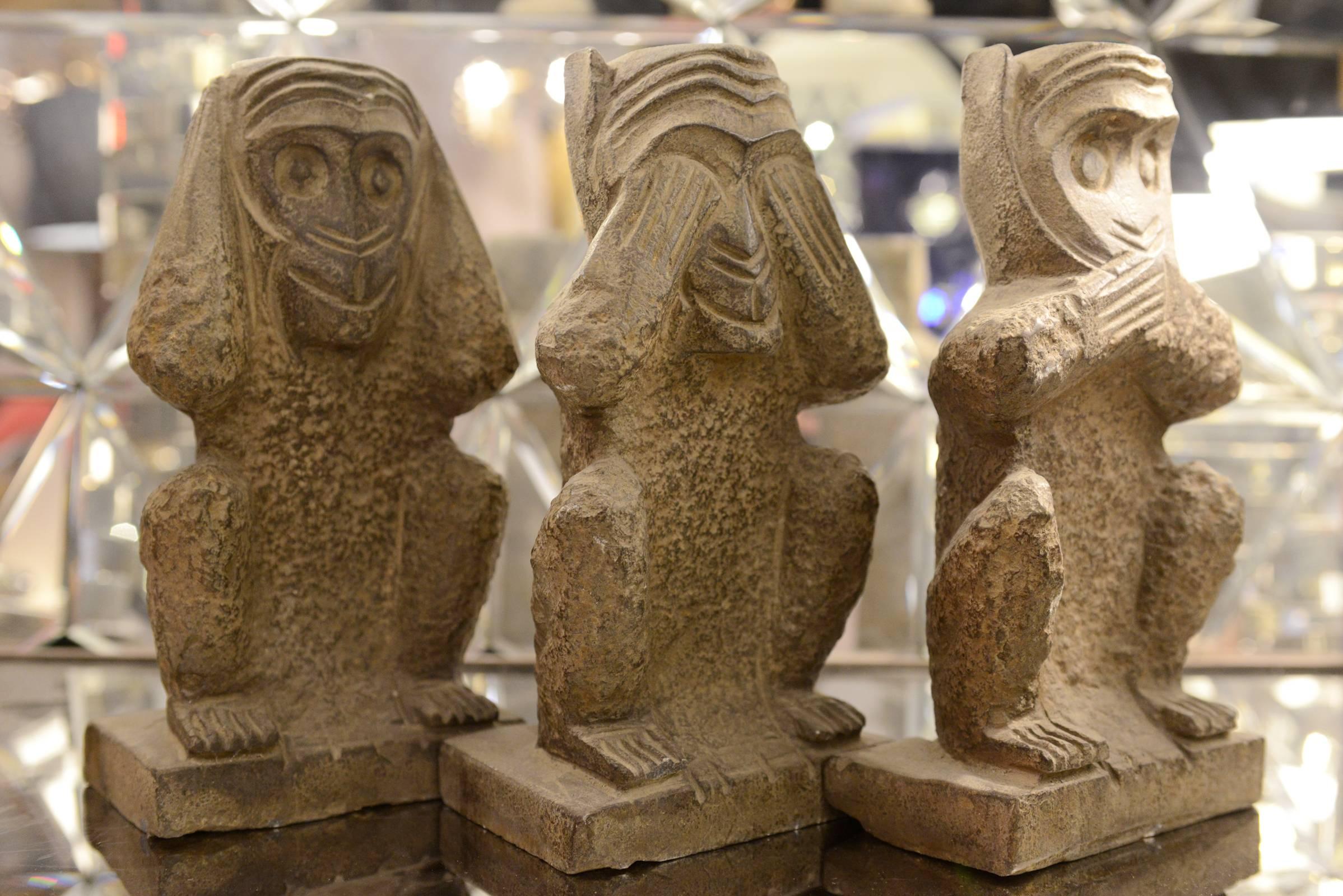 Indonesian Stone Monkeys Set of Three in Stone