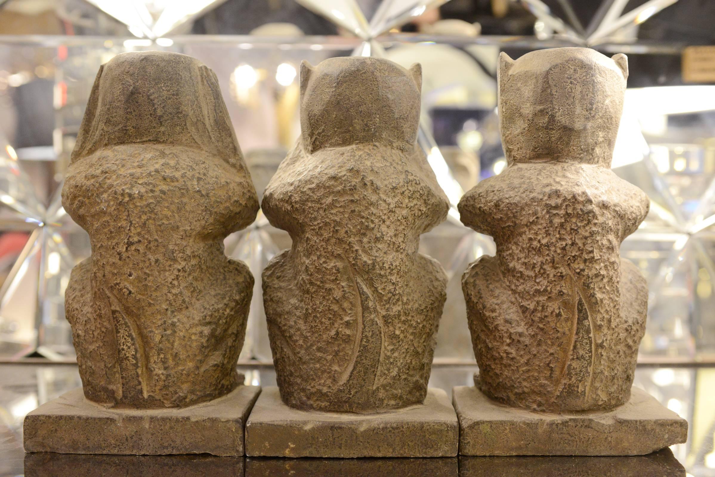 Stone Monkeys Set of Three in Stone 3