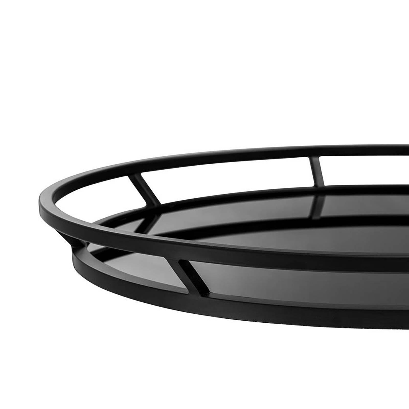 Blackened Round Black Tray with Black Mirror Glass