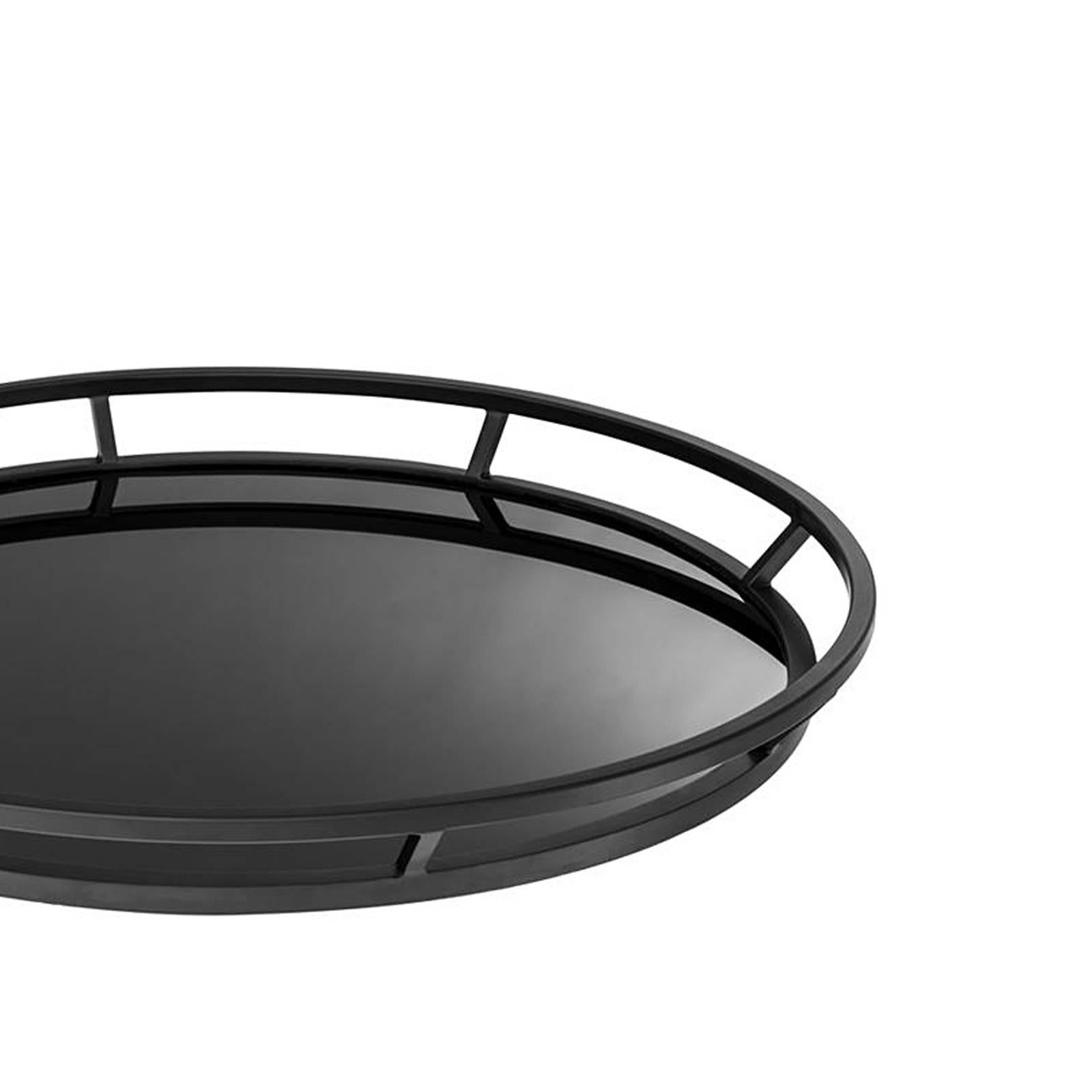 Indian Round Black Tray with Black Mirror Glass