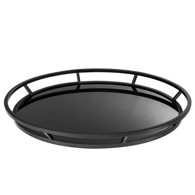Round Black Tray with Black Mirror Glass For Sale at 1stDibs