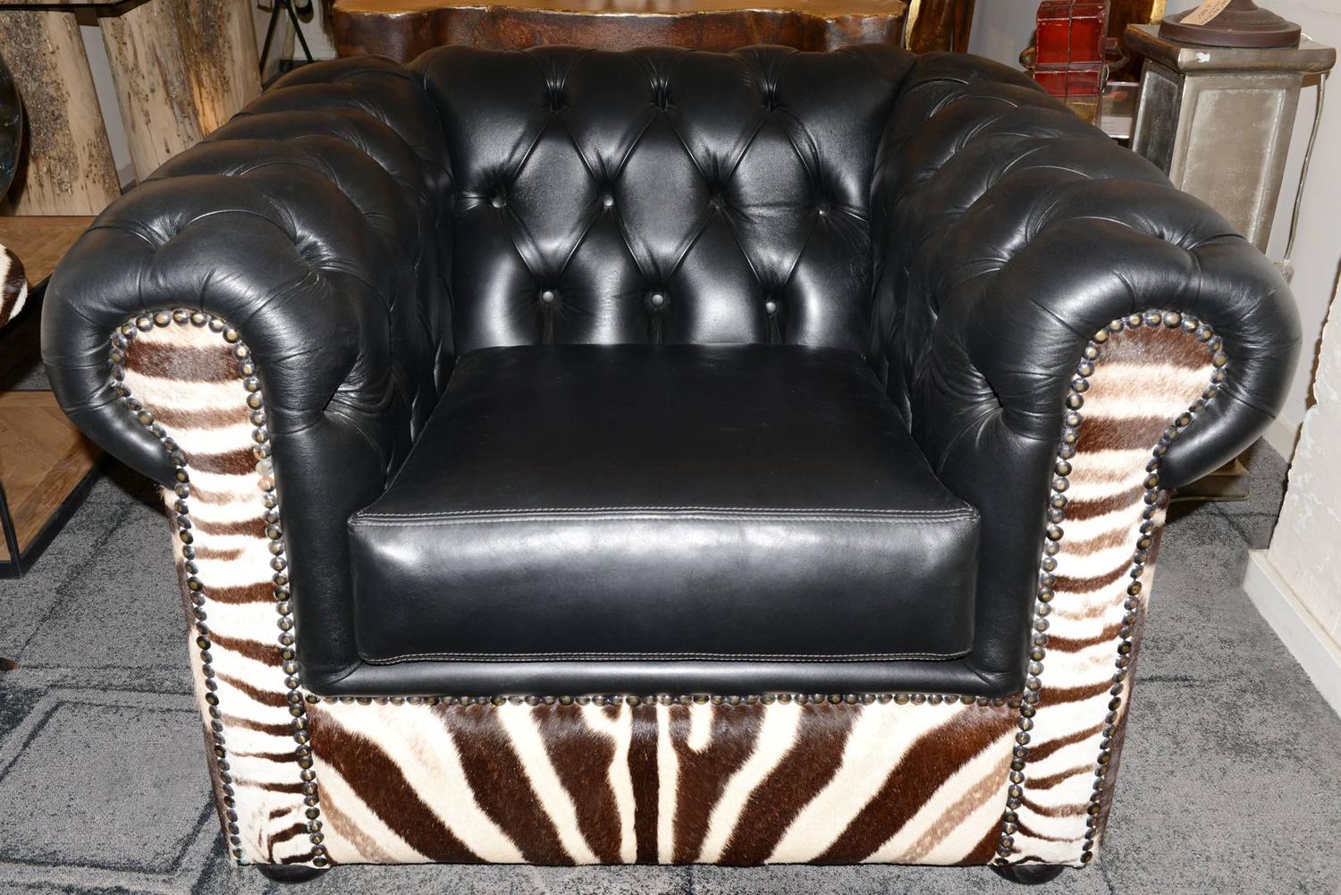 Zebra Armchair with Real Zebra Skin and Black Leather For Sale at 1stdibs