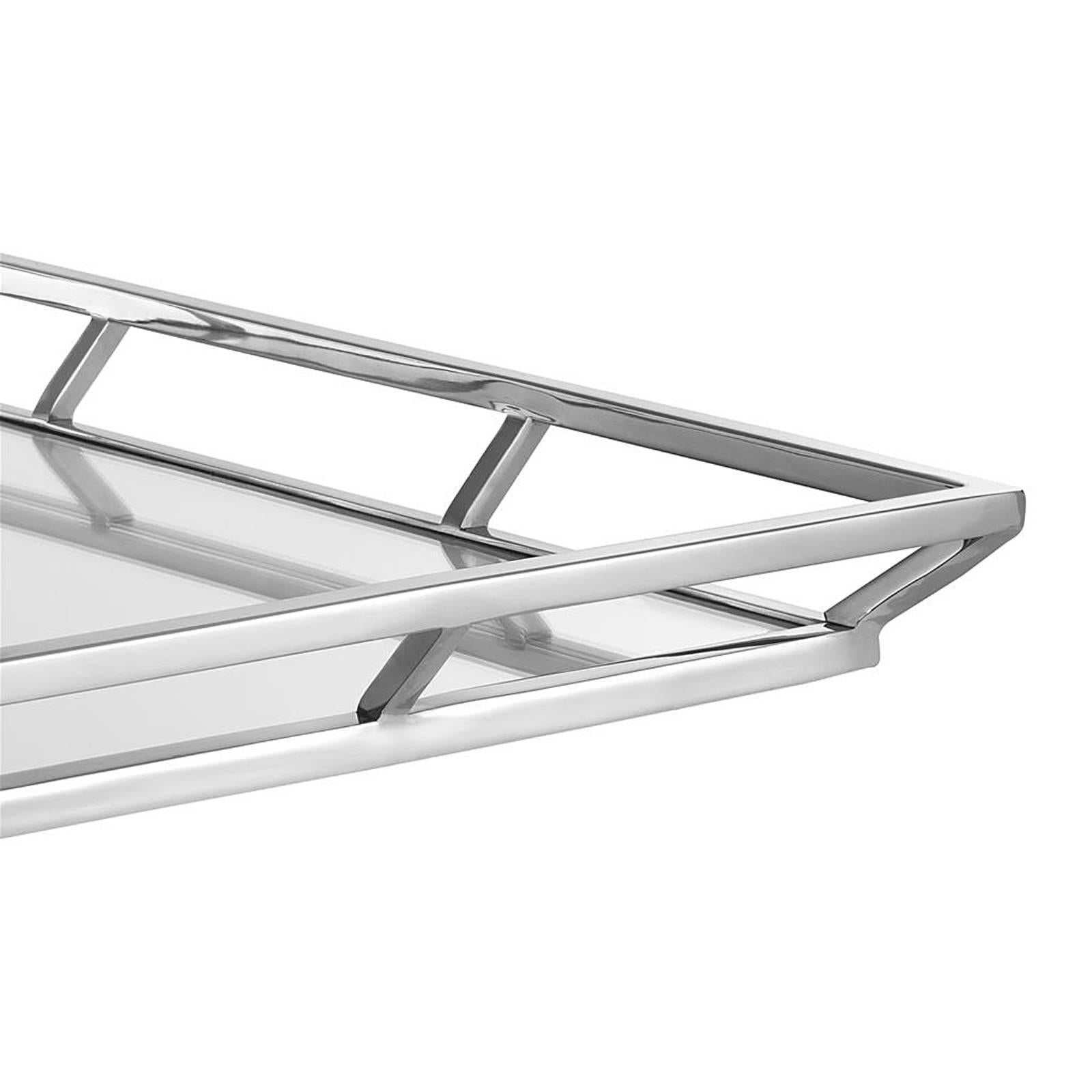 Contemporary Classic Tray with Mirror Glass and Nickel Finish
