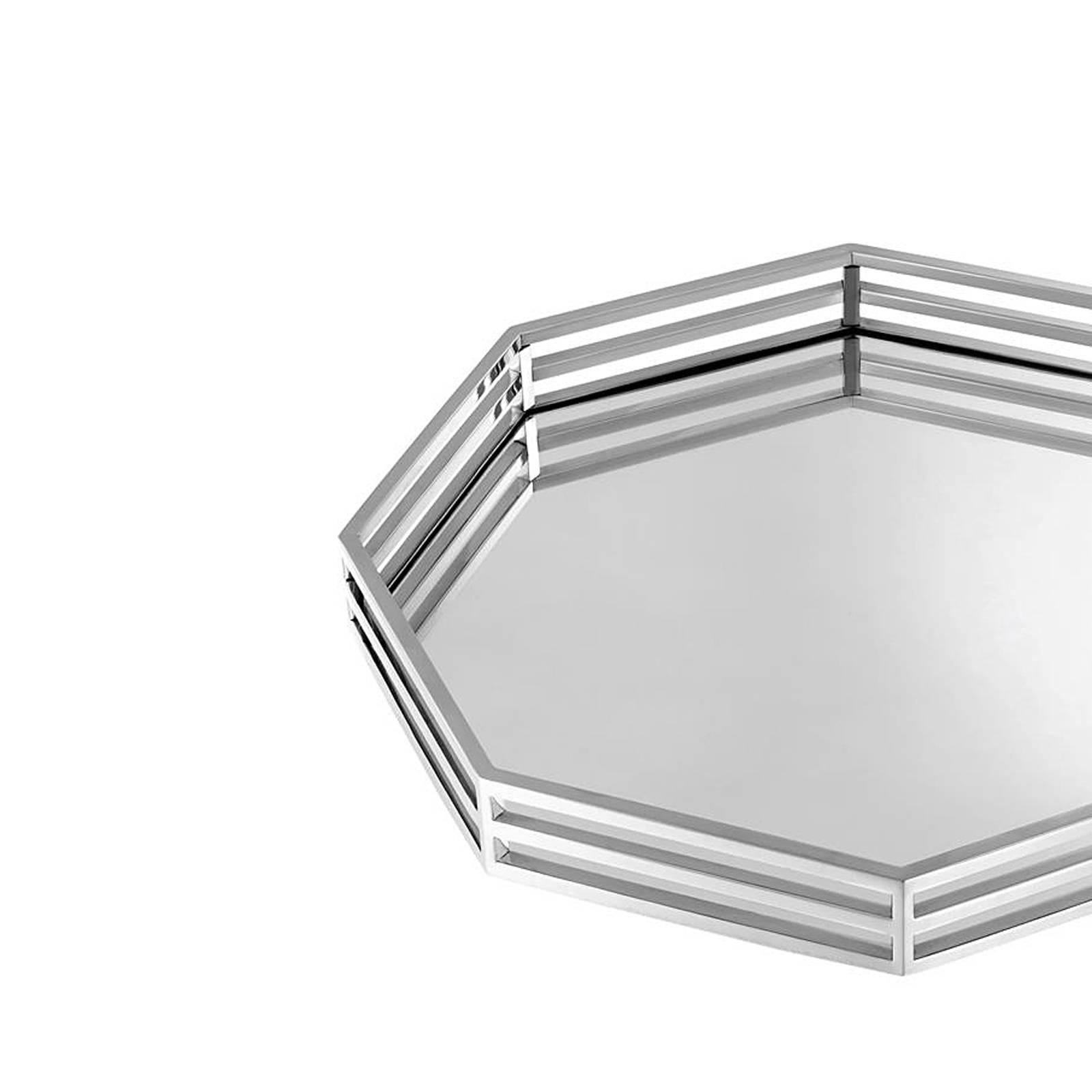 Octogon Tray in Nickel Finish and Mirror Glass In Excellent Condition In Paris, FR