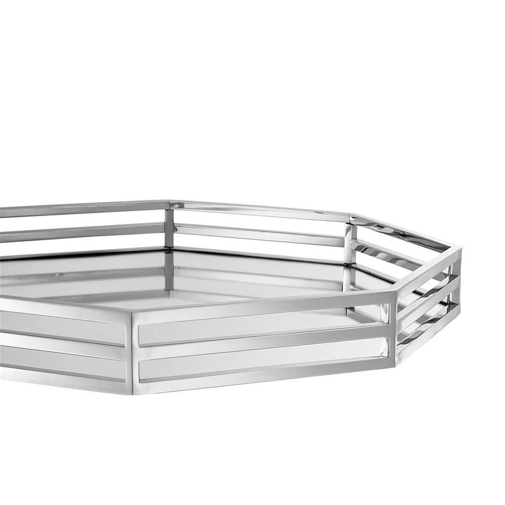 Polished Octogon Tray in Nickel Finish and Mirror Glass