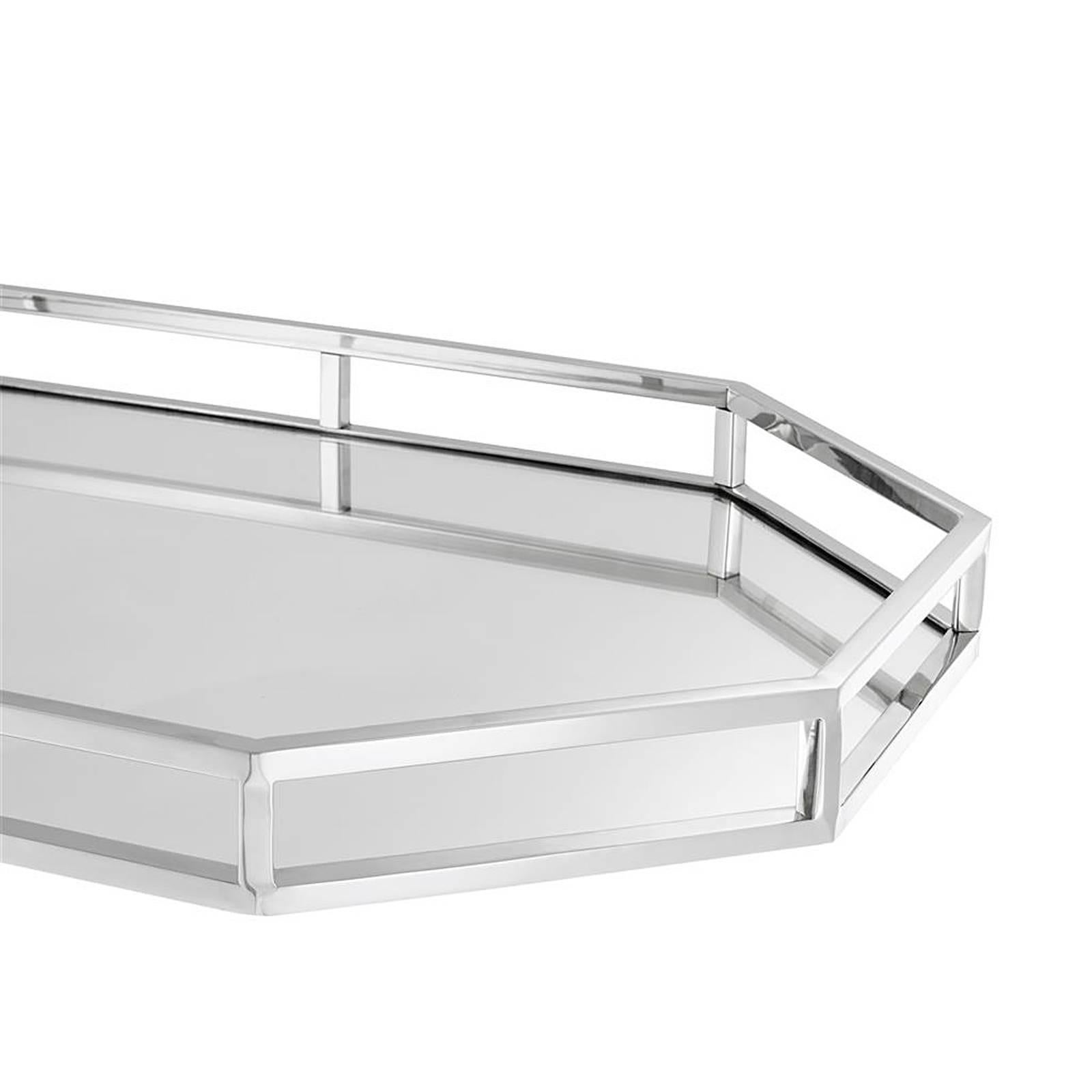 Polished Sigma Tray in Nickel Finish and Mirror Glass