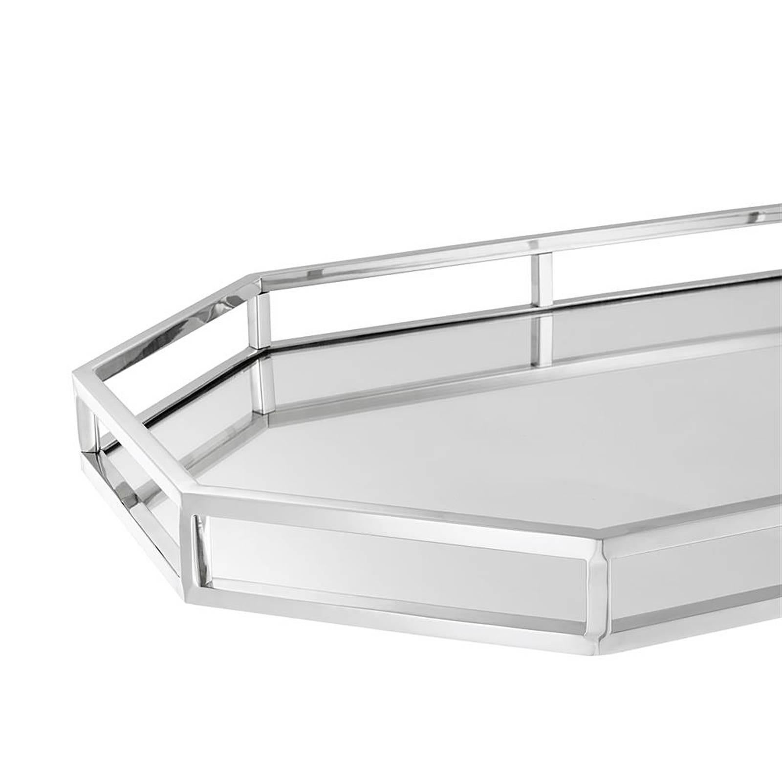 Contemporary Sigma Tray in Nickel Finish and Mirror Glass