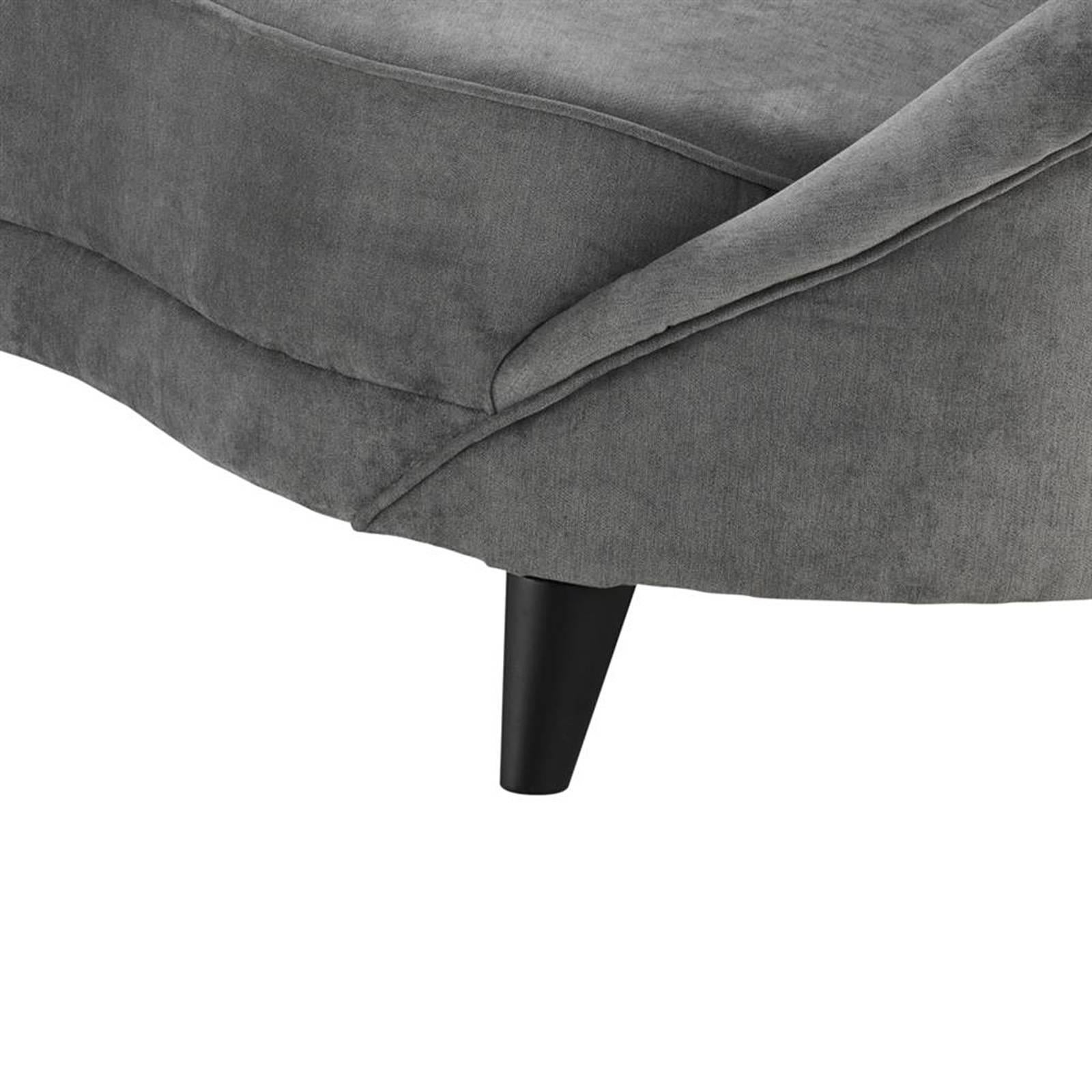 Contemporary Cocoon Wood Sofa in Grey Velvet