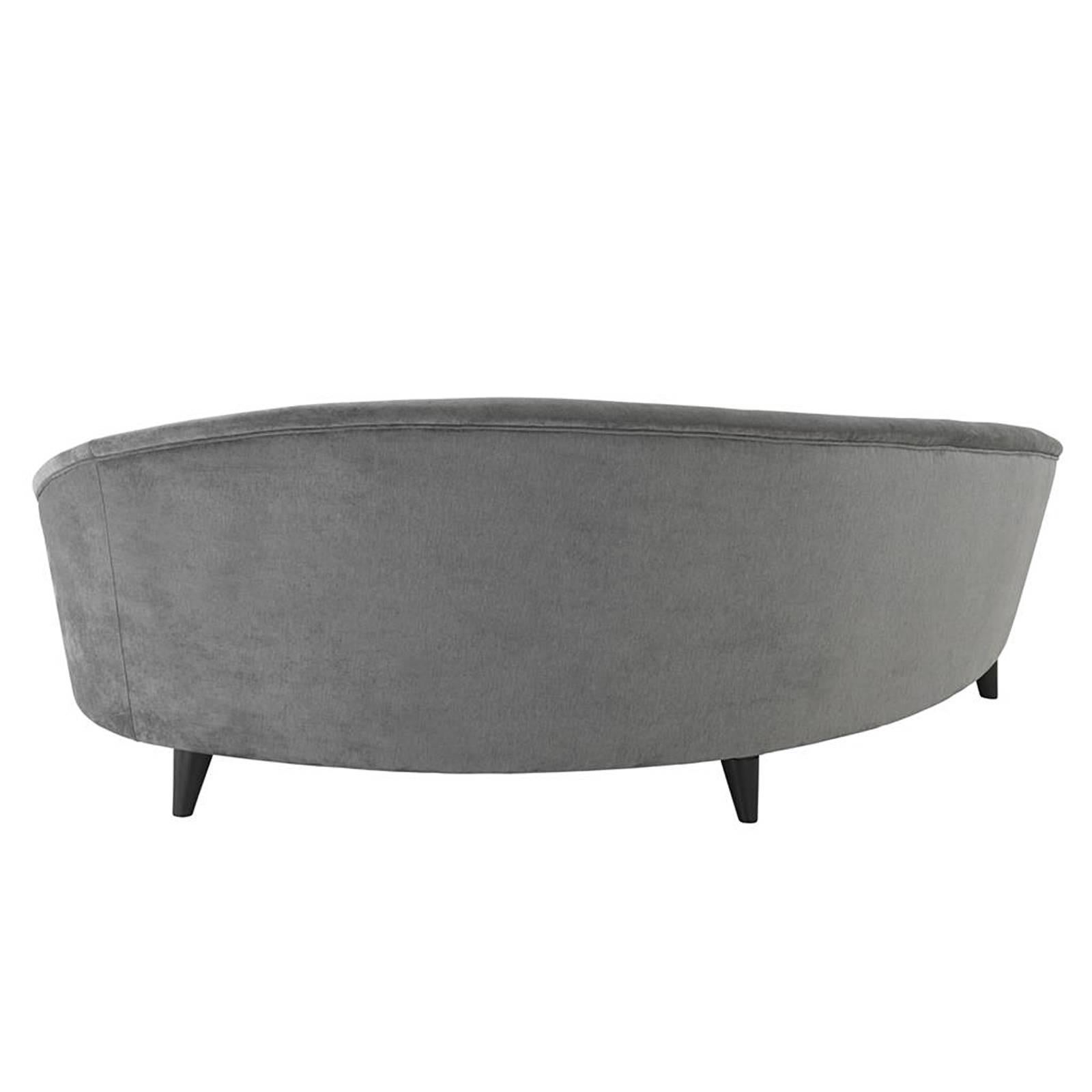 Chinese Cocoon Wood Sofa in Grey Velvet