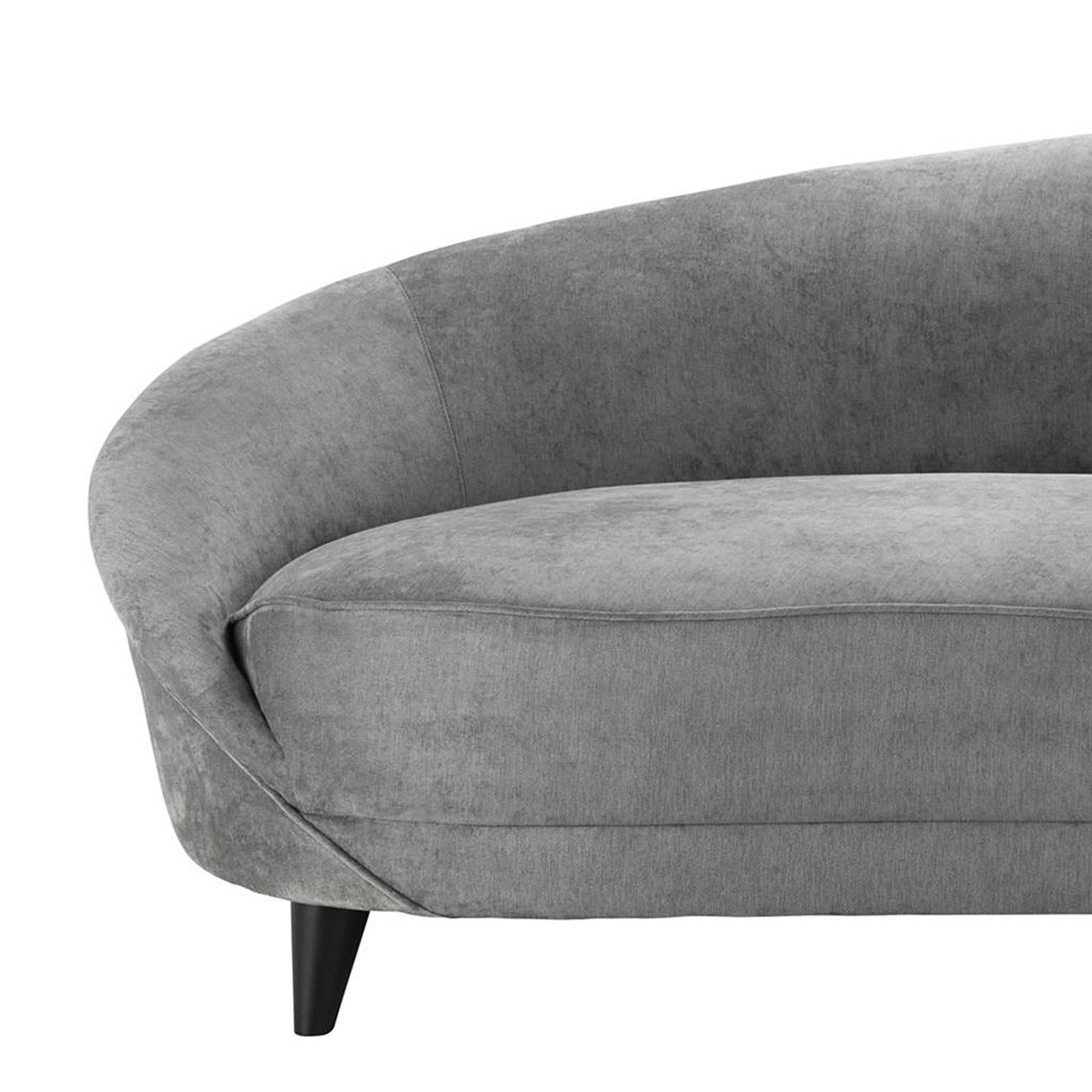 Cocoon Wood Sofa in Grey Velvet In Excellent Condition In Paris, FR