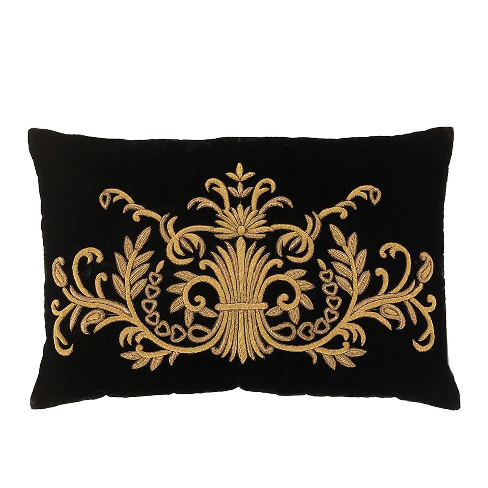 Ryad Pillow Gold Thread and Black Velvet For Sale