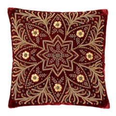 Red Star Pillow with Gold Color Thread and Red Velvet