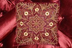 Red Star Pillow with Gold Color Thread and Red Velvet