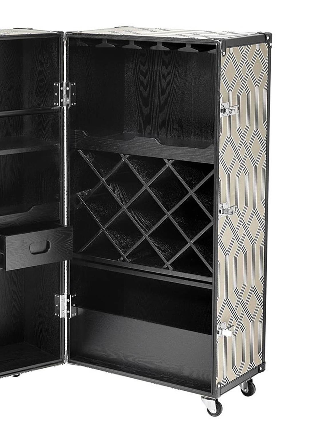 Wine Bar in Ashwood Polished Nickel Finishes and Fabric Covered For