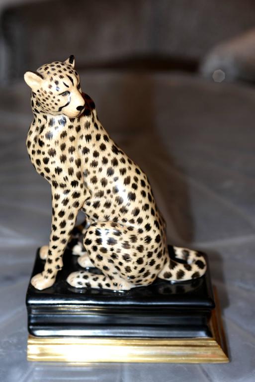 Cheetah Bookends Set of Two in Porcelain with Brass Base at 1stDibs