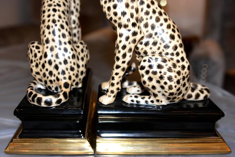 Cheetah Bookends Set of Two in Porcelain with Brass Base at 1stDibs