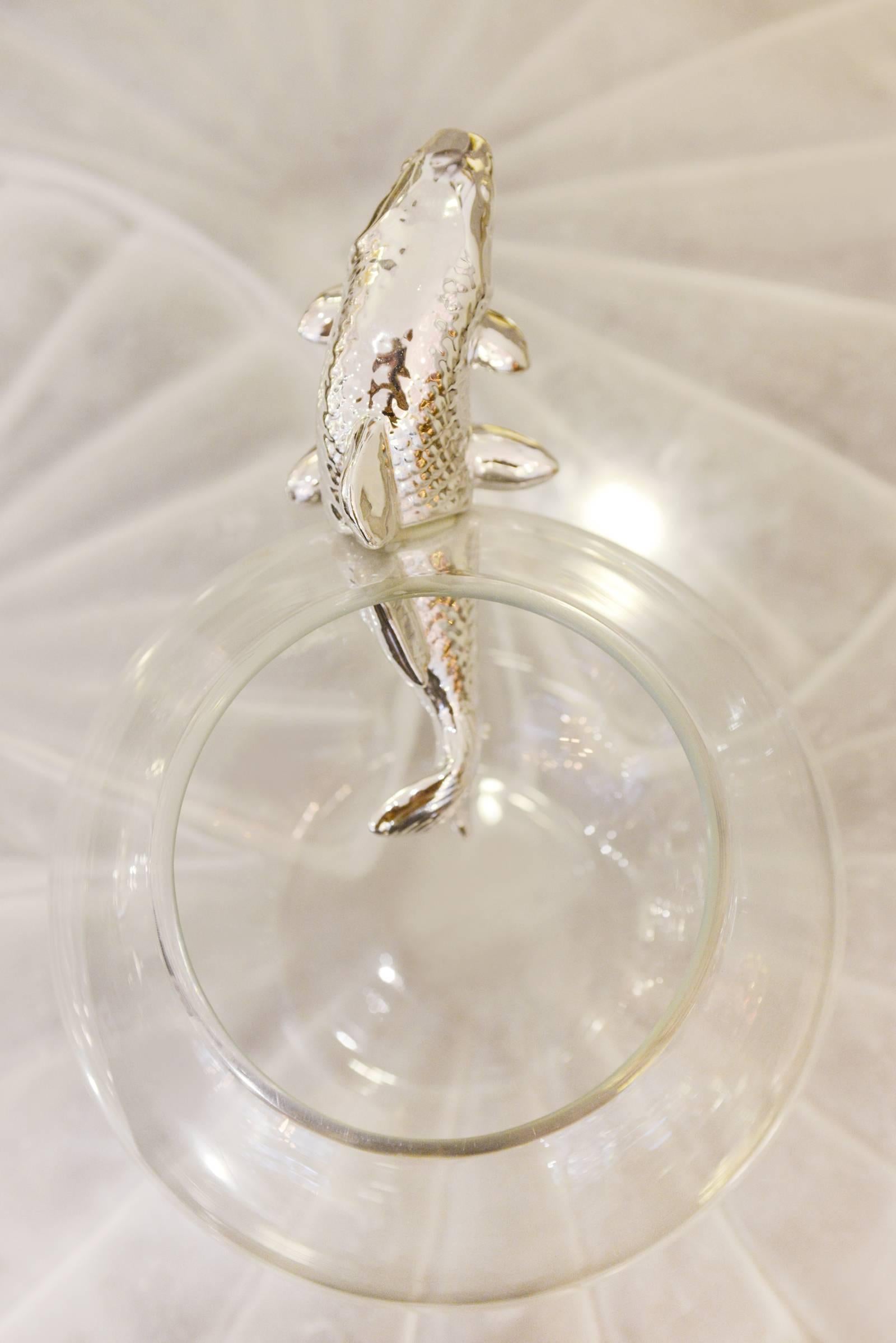 Contemporary Vase Silver Fish in Ceramic