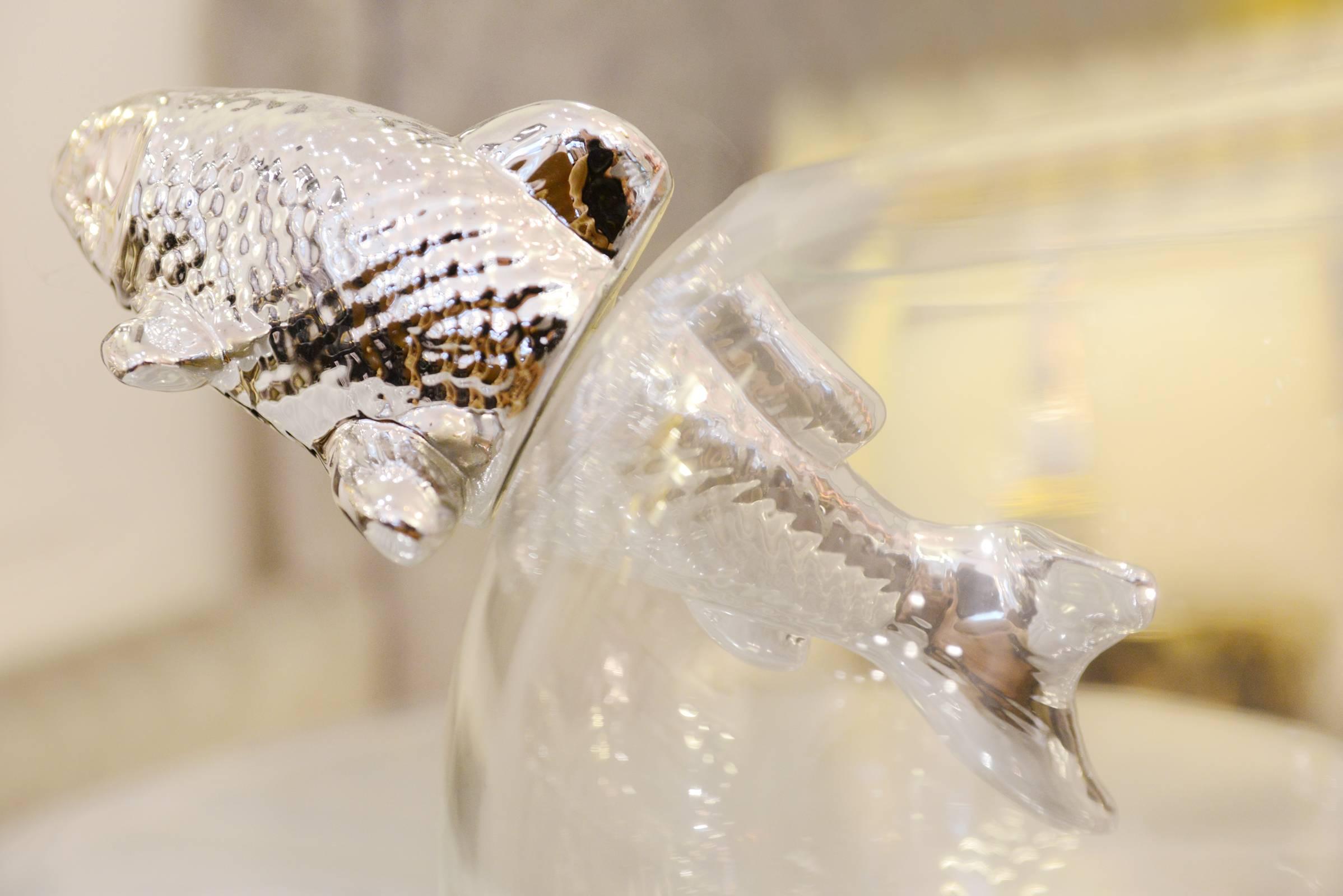 French Vase Silver Fish in Ceramic