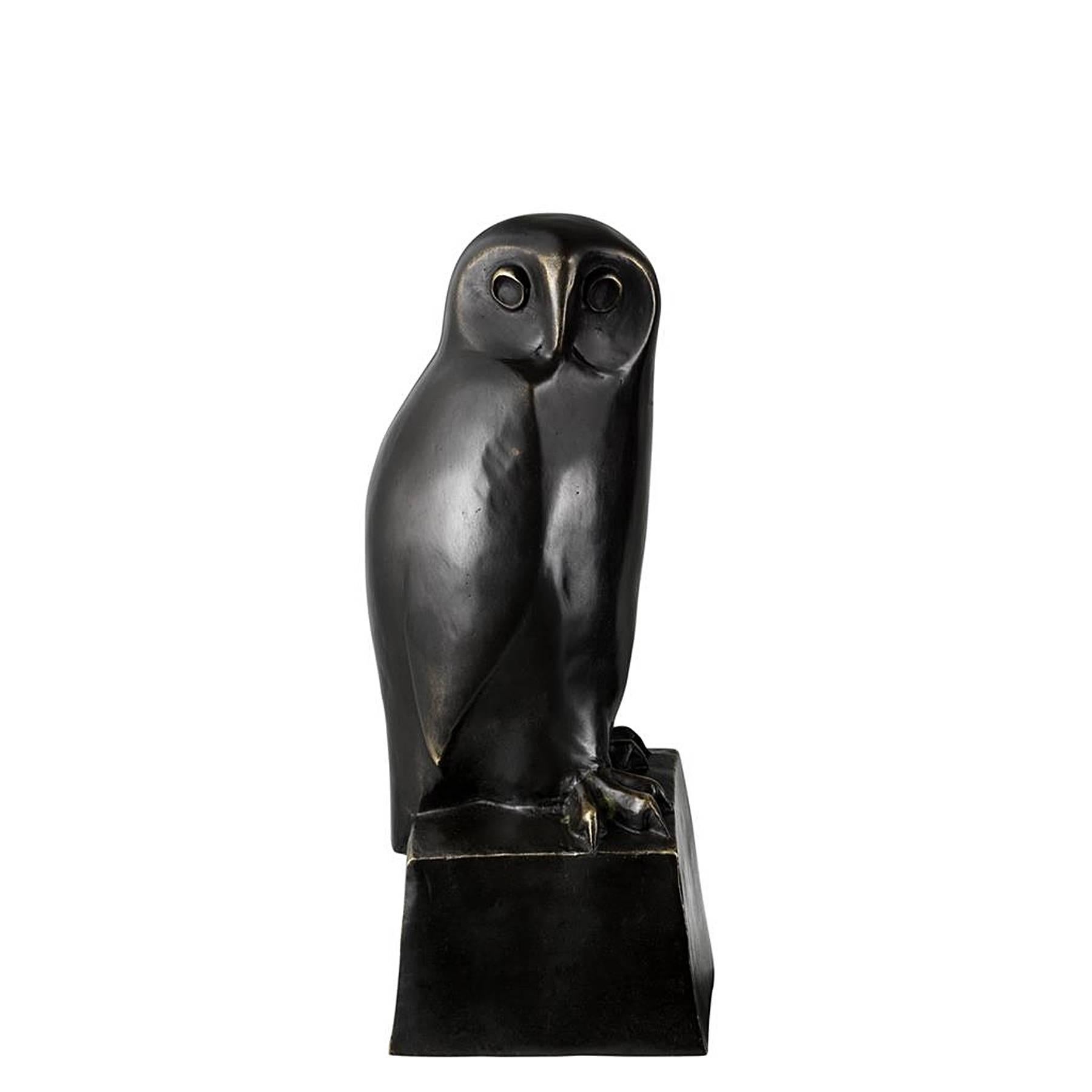 Contemporary Owl Set of Two Book End in Solid Bronze Patina