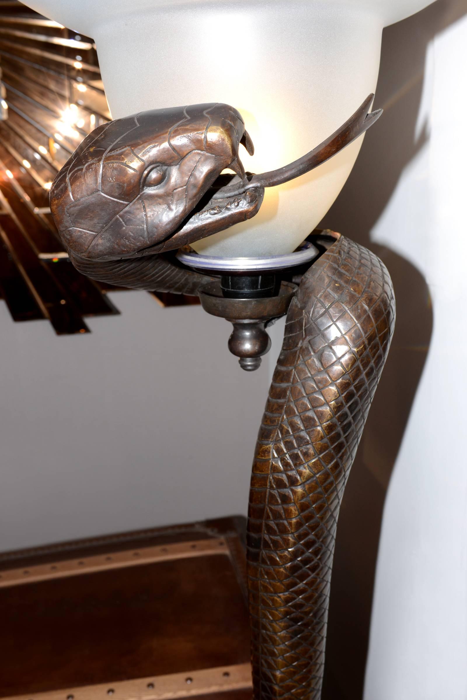 Dutch Snake Floor Lamp in Bronze with Frosted Glass Lamp