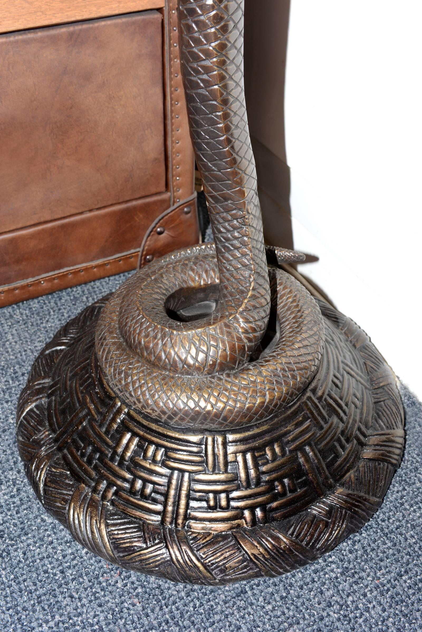 Contemporary Snake Floor Lamp in Bronze with Frosted Glass Lamp