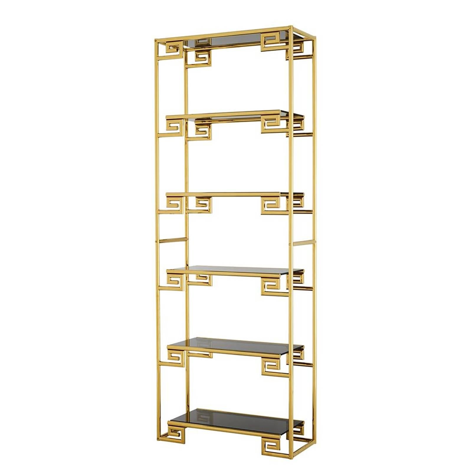 Baroque Shelve in Gold Finish with Smoke Glass
