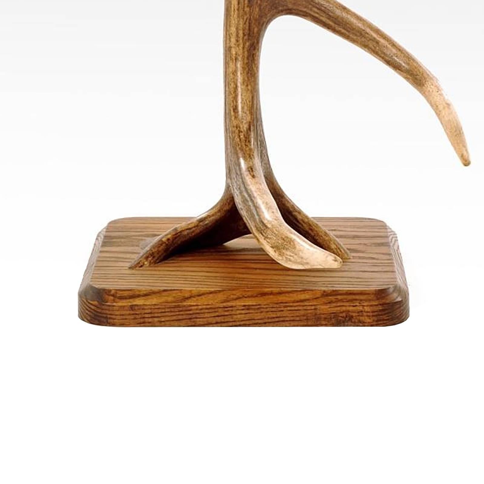 Hand-Crafted Antler One Table Lamp with Partridge Feather Lamp Shade For Sale