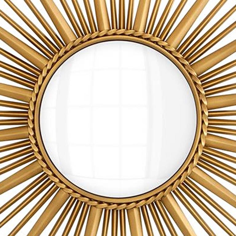 Indian Sun Mirror in Antique Gold Finish and Convex Mirror For Sale