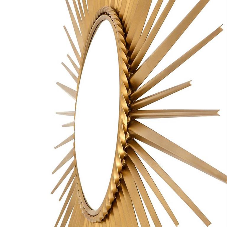 Sun Mirror in Antique Gold Finish and Convex Mirror In Excellent Condition For Sale In Paris, FR
