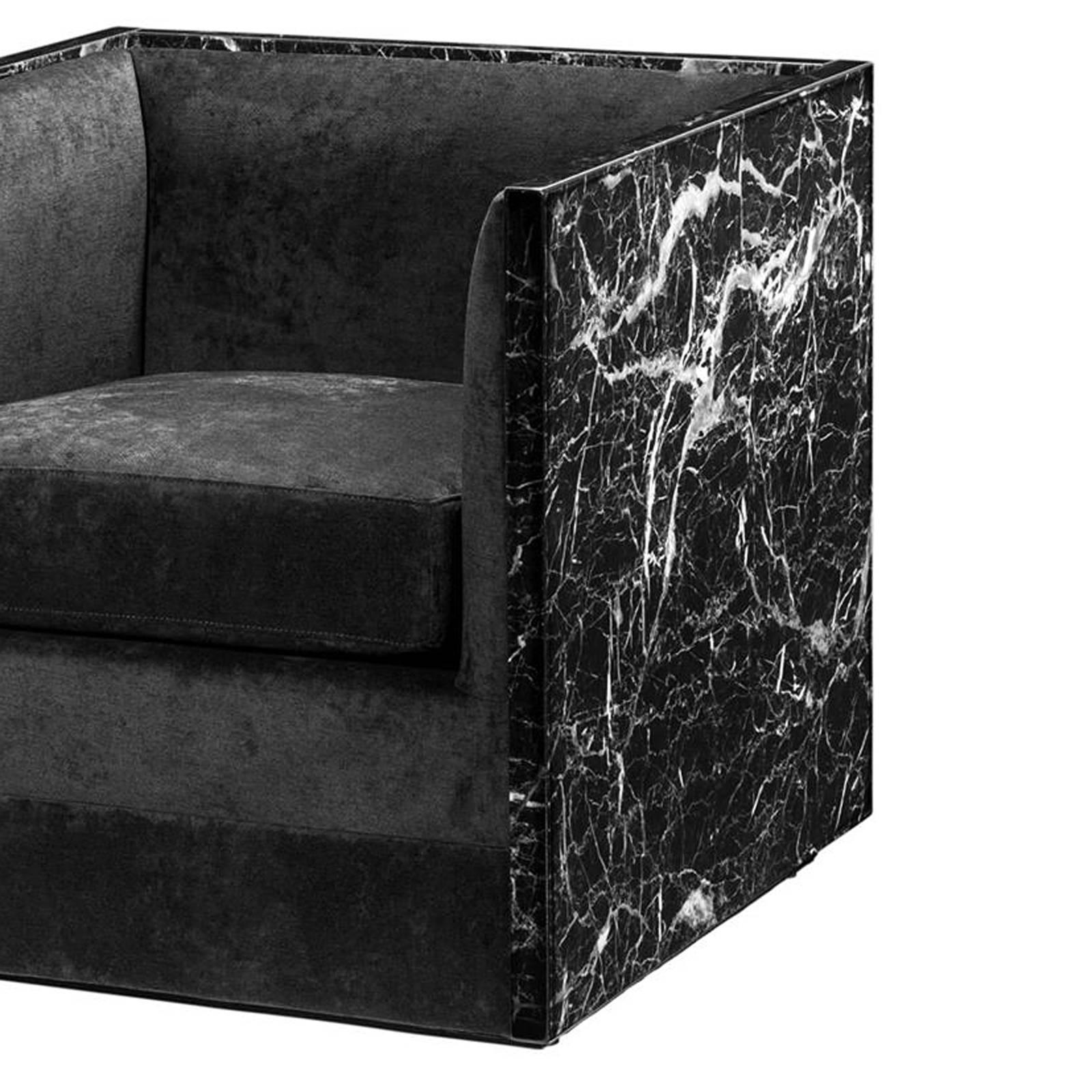 Armchair style black marble in black faux marble.
Very similar to real marble. Black velvet fabric.

