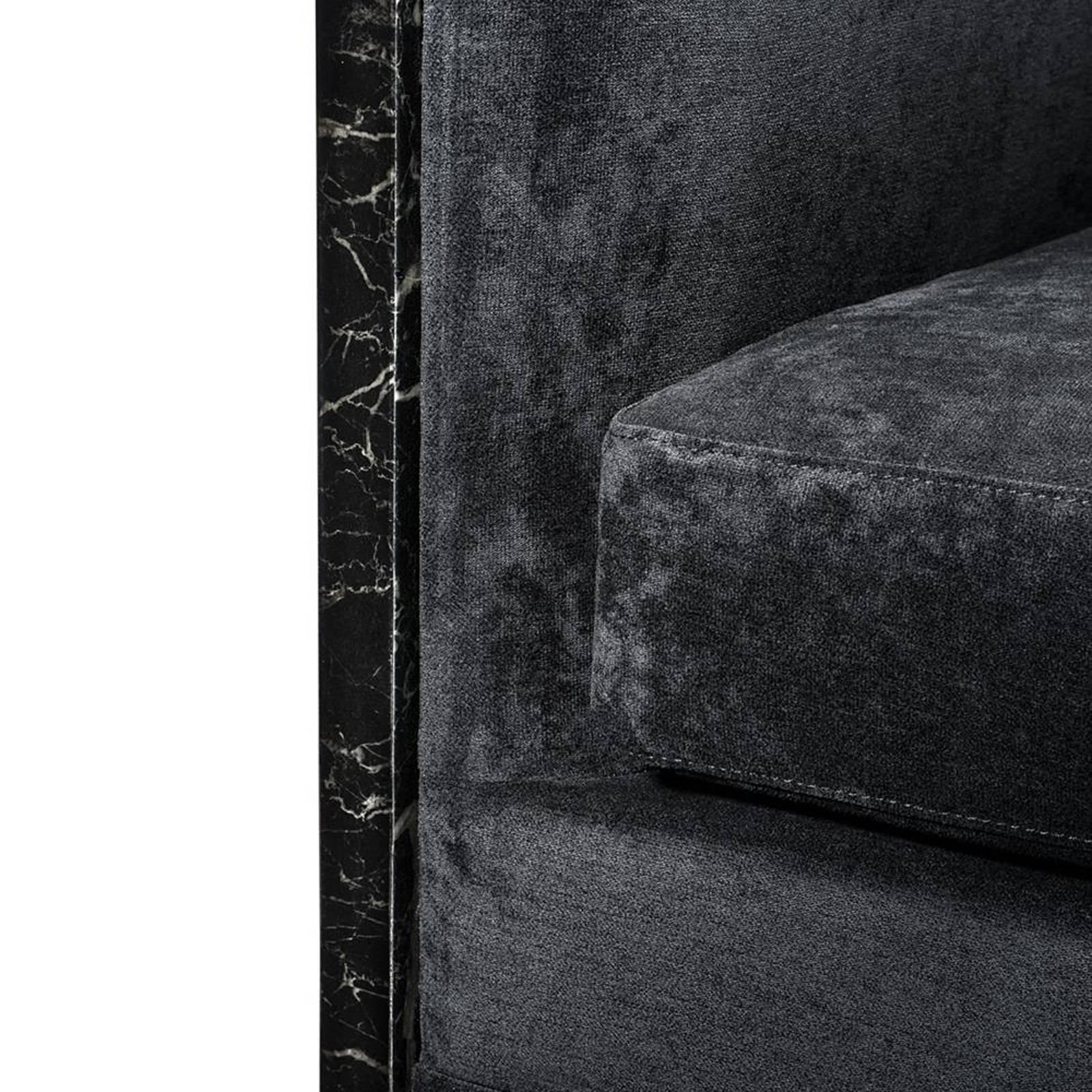 Style Black Marble Armchair Black Velvet and Black Faux Marble In Excellent Condition In Paris, FR