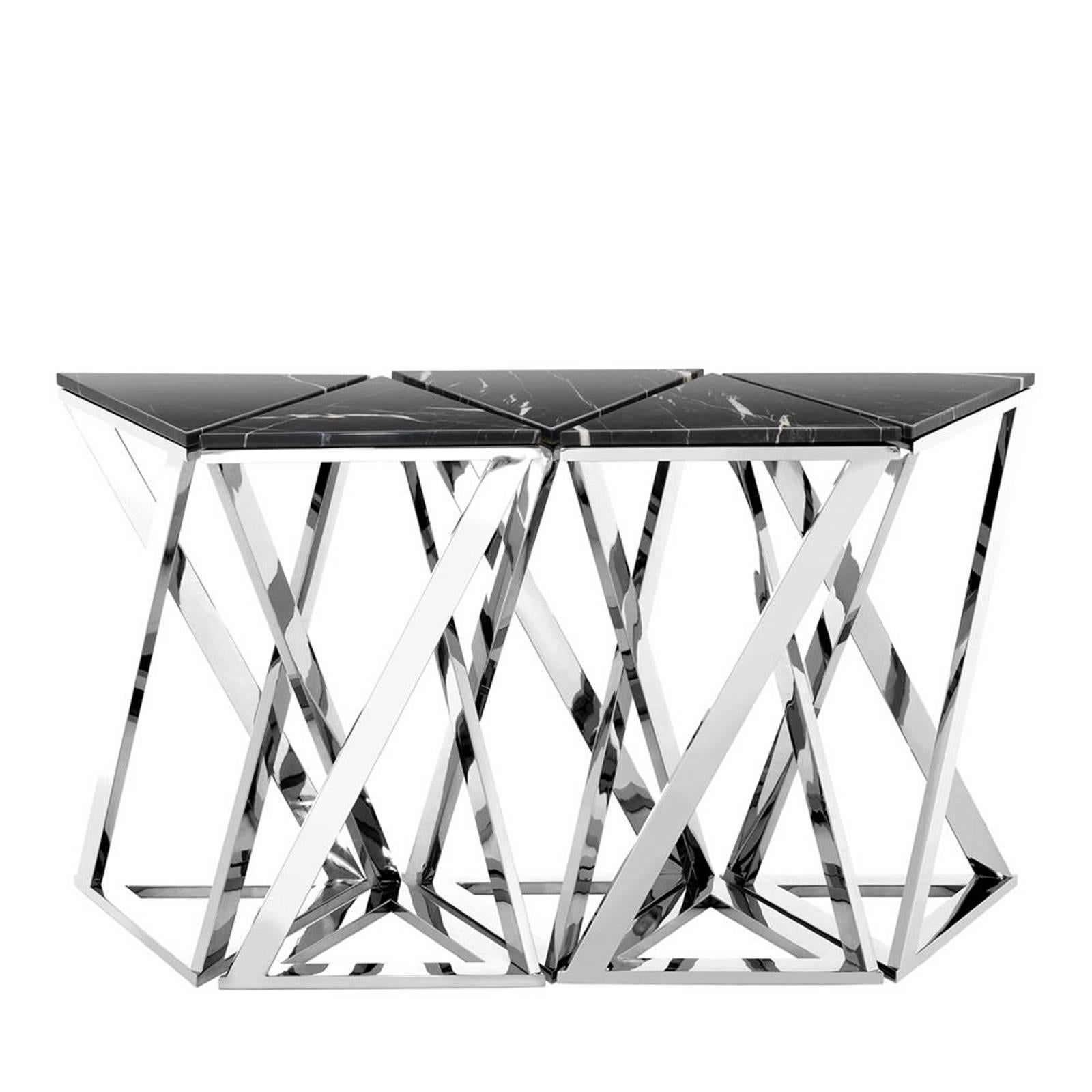 Ellipse Console Set of Five Table in Gold Finish with Black Marble 1